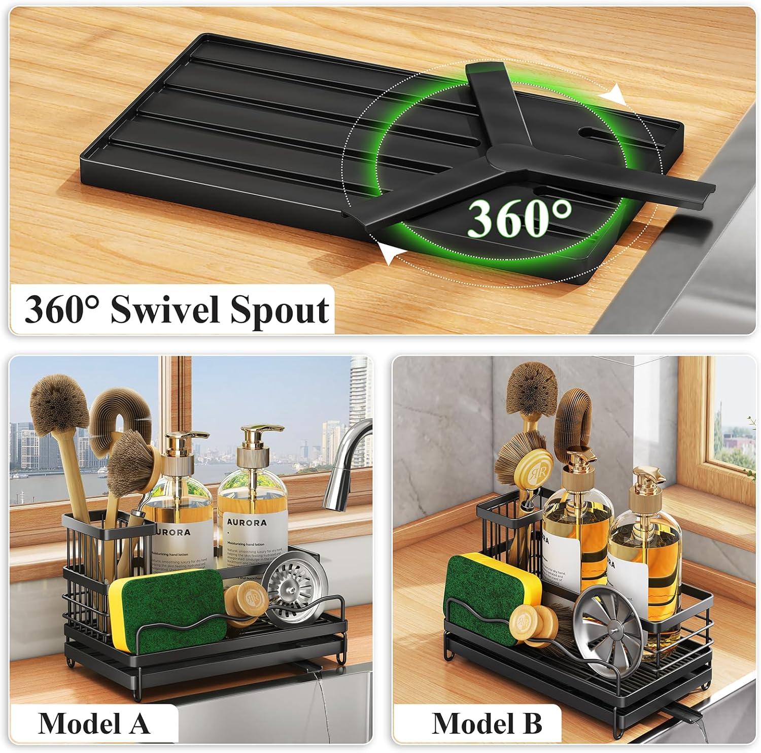 COAHAHA Rust Resistant Stainless Steel Sink Caddy - Large Capacity With Removable Brush Rack