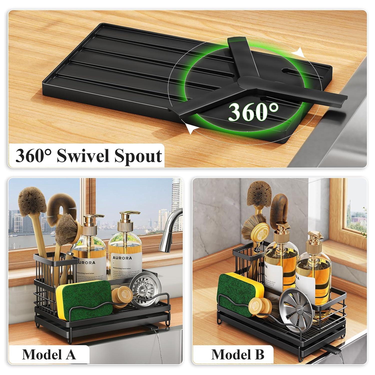 COAHAHA Rust Resistant Stainless Steel Sink Caddy - Large Capacity With Removable Brush Rack