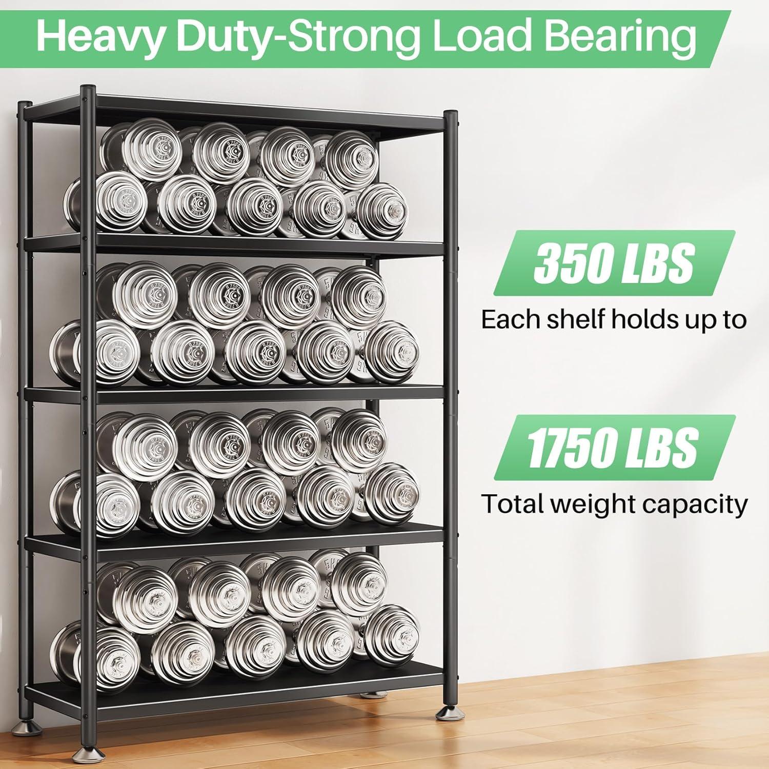 Metal Shelving for Storage, 5 Tier Adjustable Kitchen Storage Shelves with Wheels, Shelving Unit Bookshelf Utility Shelf Metal Storage Rack for Garage Pantry Closet Laundry, 35.8"x13"x59.65"