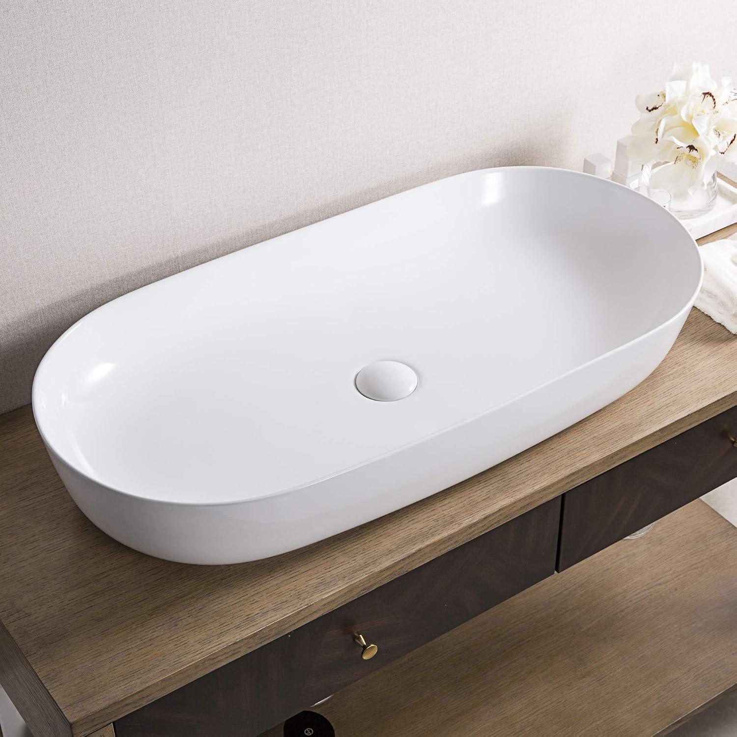 Ruvati RVB0432 Ruvati inch Bathroom Vessel Sink White Oval Above Counter Vanity Porcelain Ceramic