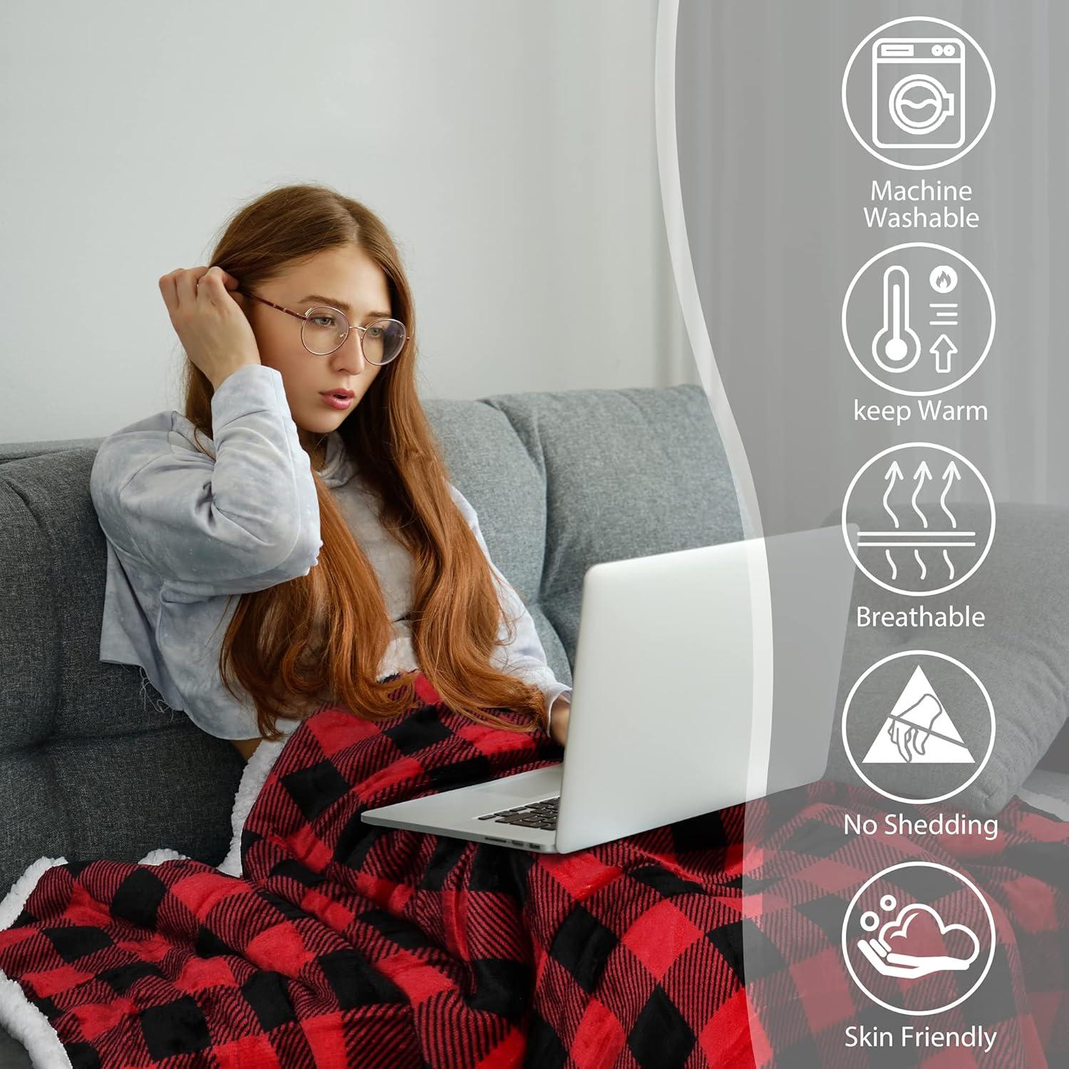 Catalonia Velvety Fleece Blanket Throw, Super Soft Warm Fleece Plush Bed Blanket, 60"x80", Winter Caring Gift, Christmas Gift, Red Plaid