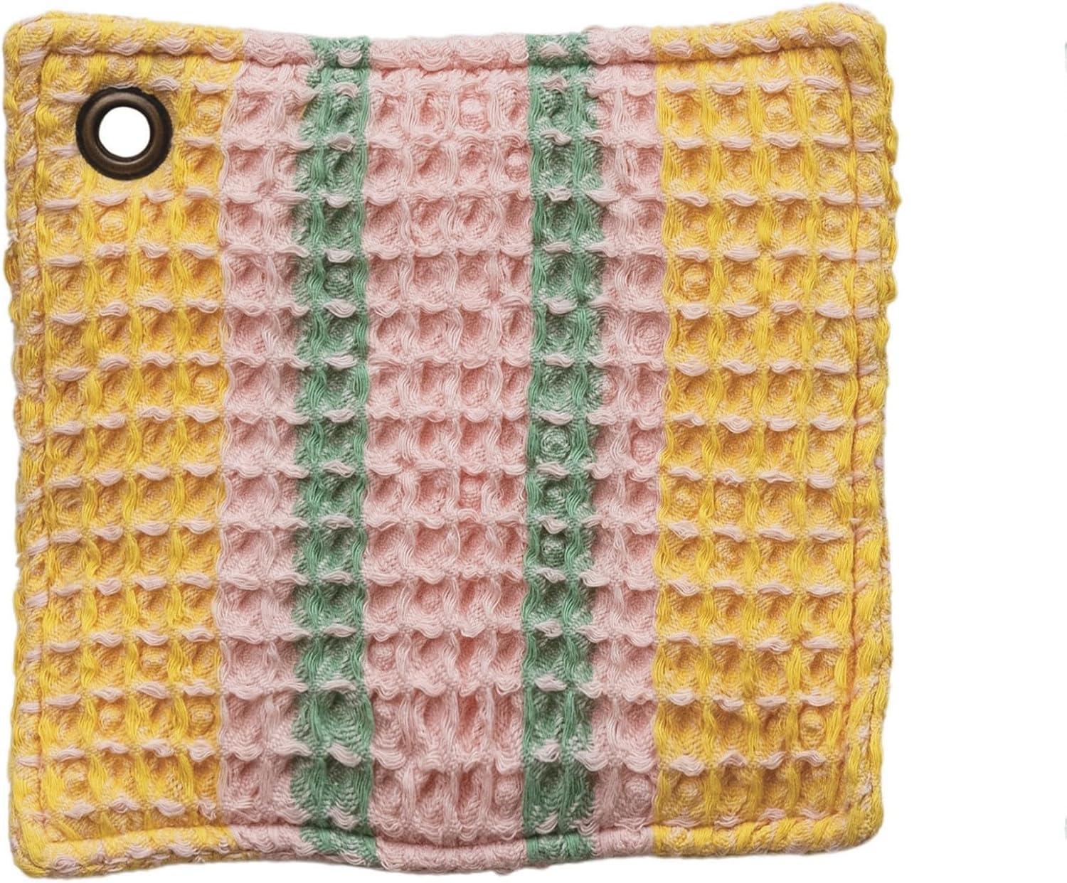 Creative Co-Op Cotton Waffle Weave Pot Holder With Leather Loop