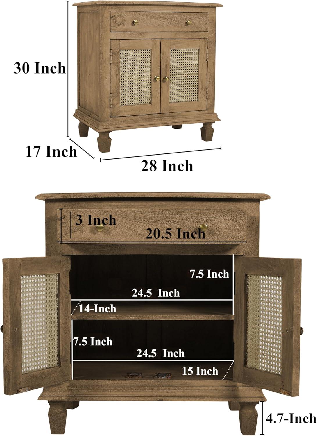 The Urban Port 30" Nightstand Table Rattan Cabinet Doors and Drawer Fronts Sandblasted Brown Mango Wood Brown