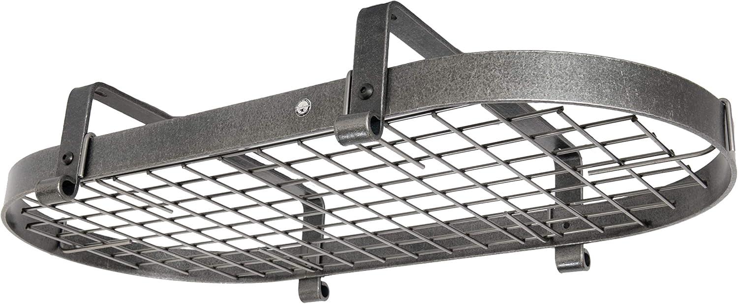 Hammered Steel Low-Ceiling Oval Pot Rack with Grid