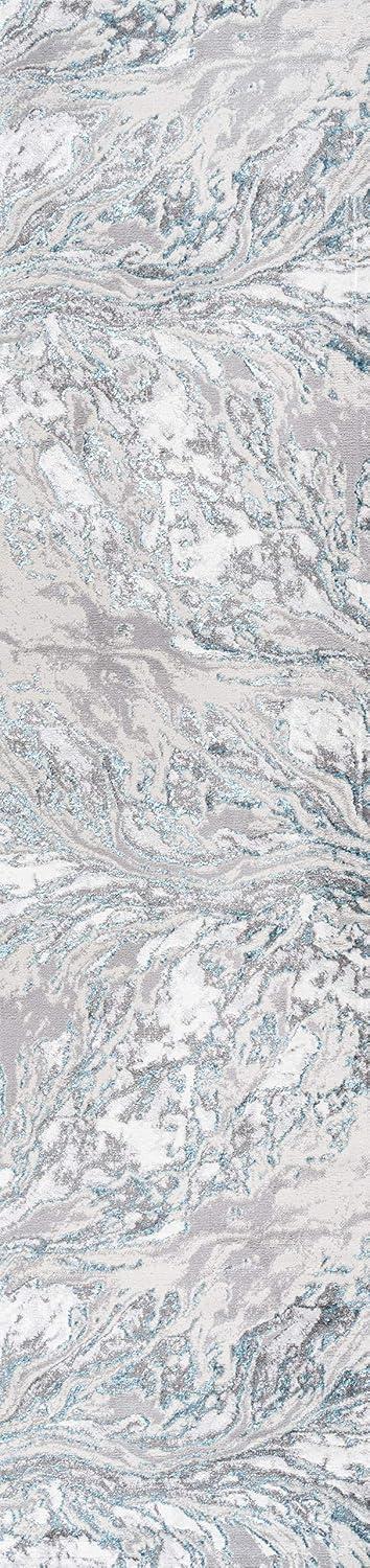 2'x10' Swirl Marbled Abstract Runner Rug, Gray/Turquoise - JONATHAN Y