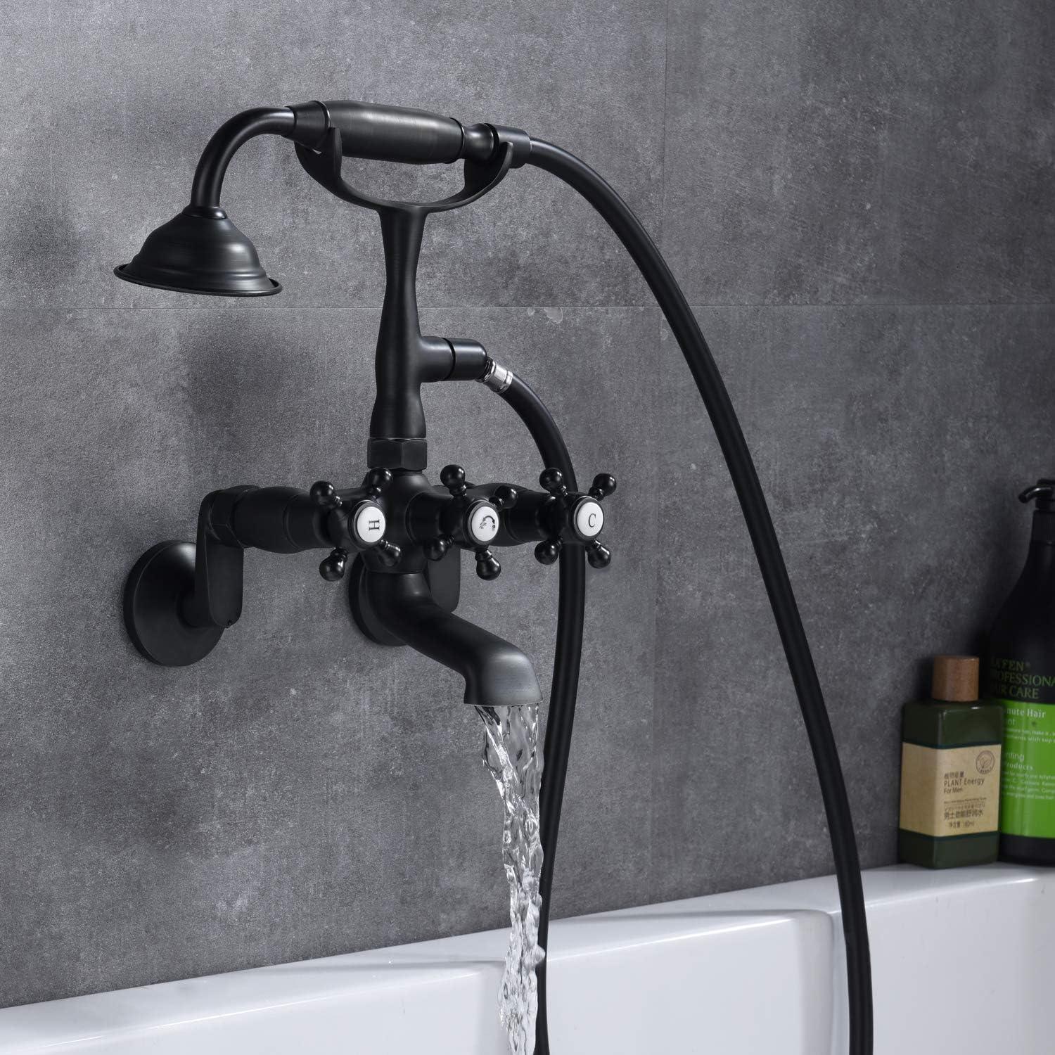 Wall Mounted Clawfoot Tub Faucet Matte Black Finish, Wide C Holes Distance Sumerain