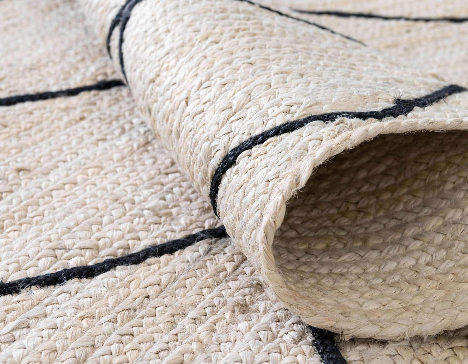 Unique Loom Braided Jute Collection Area Rug - Trellis (9'x 12' 2" Rectangle, Ivory and Black/ Black)