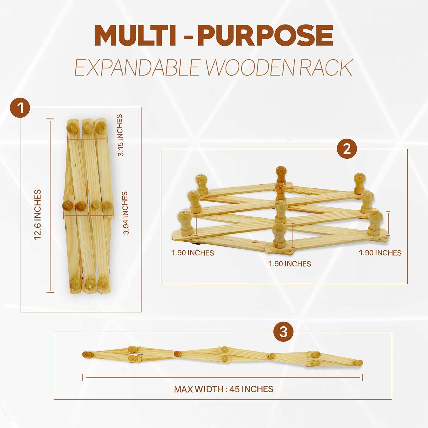 RAM-PRO Accordion Style Wood Expandable Rack Hat, Cap, Belt, Umbrella Coffee Mug Wall Wooden Pegs