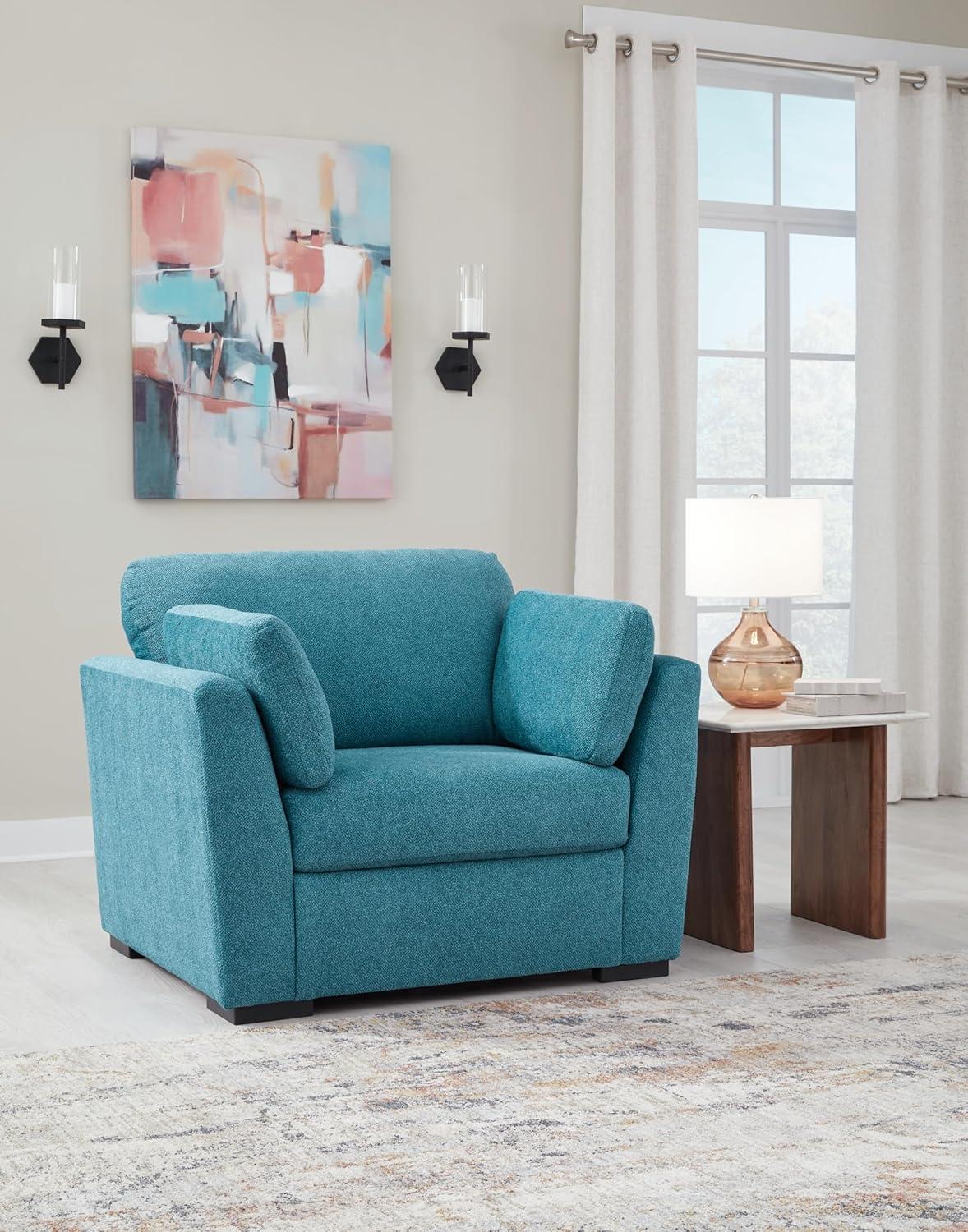 Teal Velvet Oversized Chair with Bolster Pillows