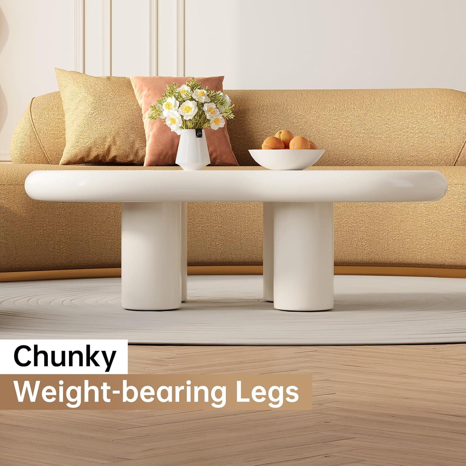 Guyii 41.02" Cream White Cloud Coffee Table, Irregular Coffee Table with 3 Legs for Living Room, Office