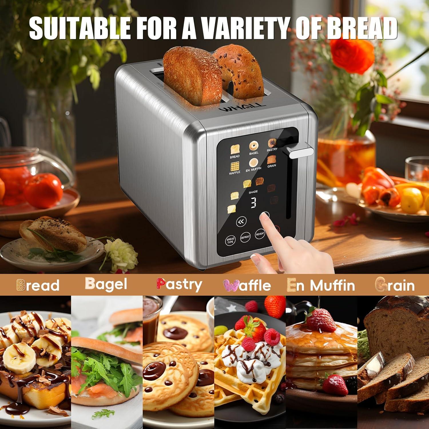 Stainless Steel Digital Touch Screen Toaster with Wide Slots