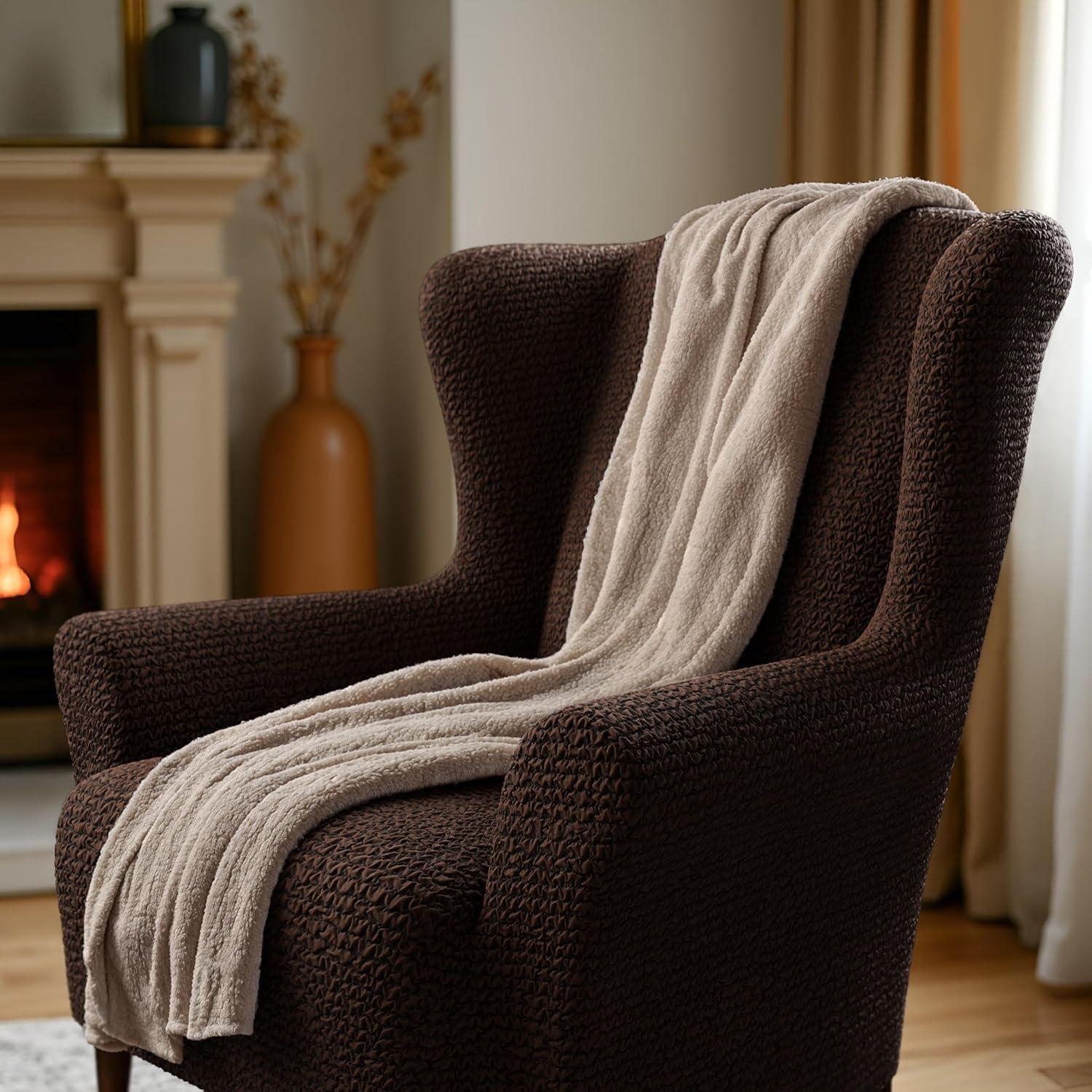 Stretchy Slipcover for Wingback Chair - Easy to Clean & Durable - Microfibra Collection