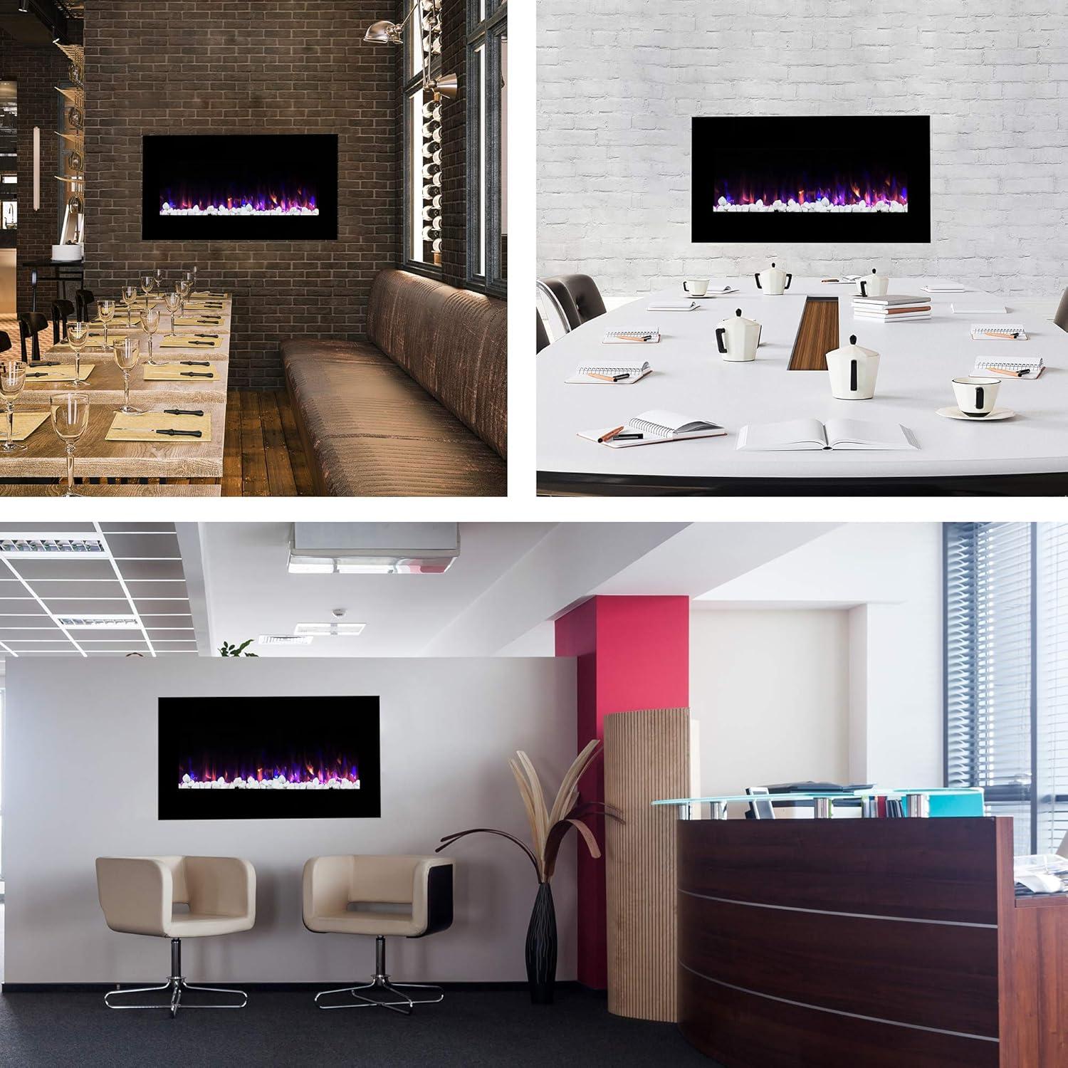 Northwest 42" Electric Fireplace Wall Mounted Led Fire And Ice Flame with Remote: Indoor 42 Inch Heater, Tempered Glass