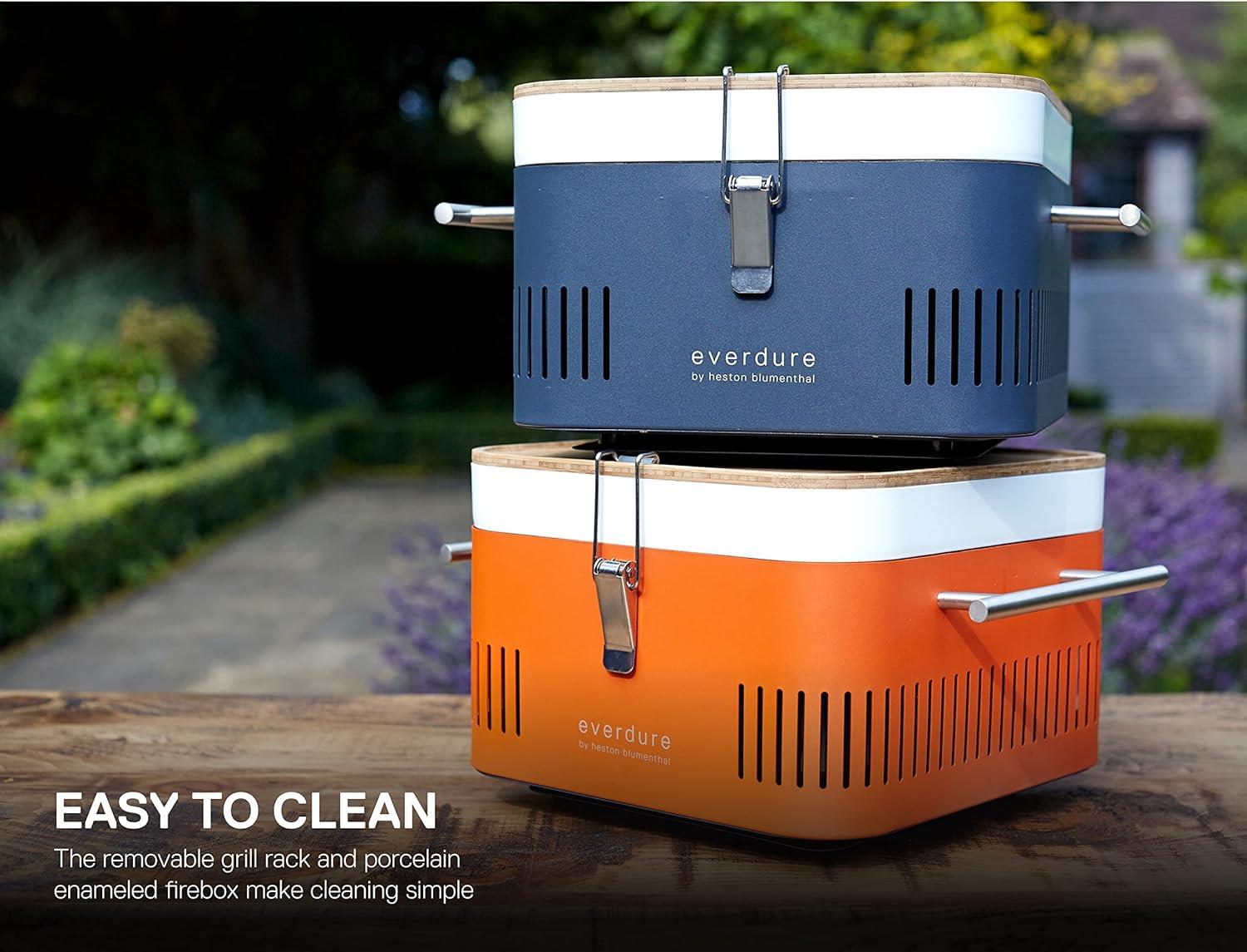 Everdure CUBE Portable Charcoal Grill, Tabletop BBQ, Perfect Tailgate, Beach, Patio, or Camping Grill, Lightweight & Compact Small Grill with Preparation Board & Food Storage Tray, Graphite