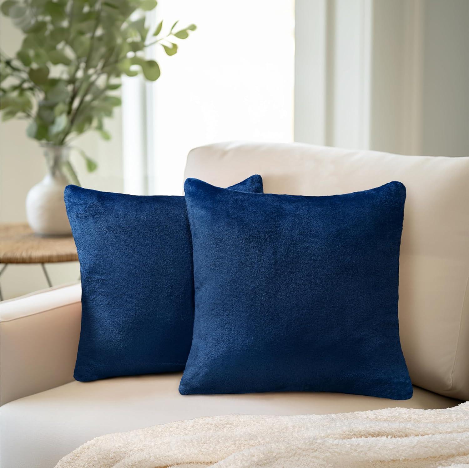 PAVILIA Set of 2 Throw Pillow Covers, Decorative Velvet Square Cushion Cases for Bed Sofa Couch Bedroom Living Room, Navy Blue/20 x 20