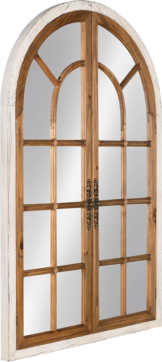 Kate and Laurel Boldmere Large Traditional Wood Windowpane Arch Mirror, 28x44, Rustic Brown and White