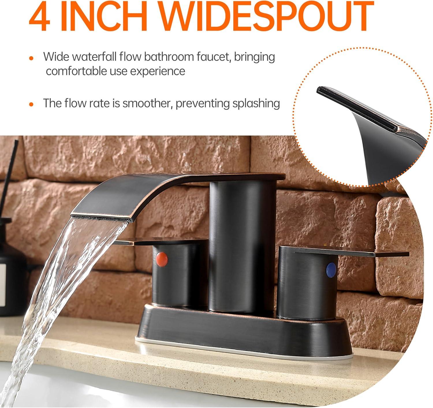 4-inch Centerset Double Handle Waterfall Bathroom Sink Faucet with Pop-up Drain Kit