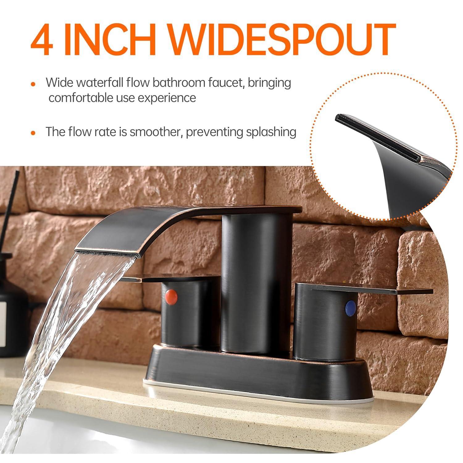 4-inch Centerset Double Handle Waterfall Bathroom Sink Faucet with Pop-up Drain Kit
