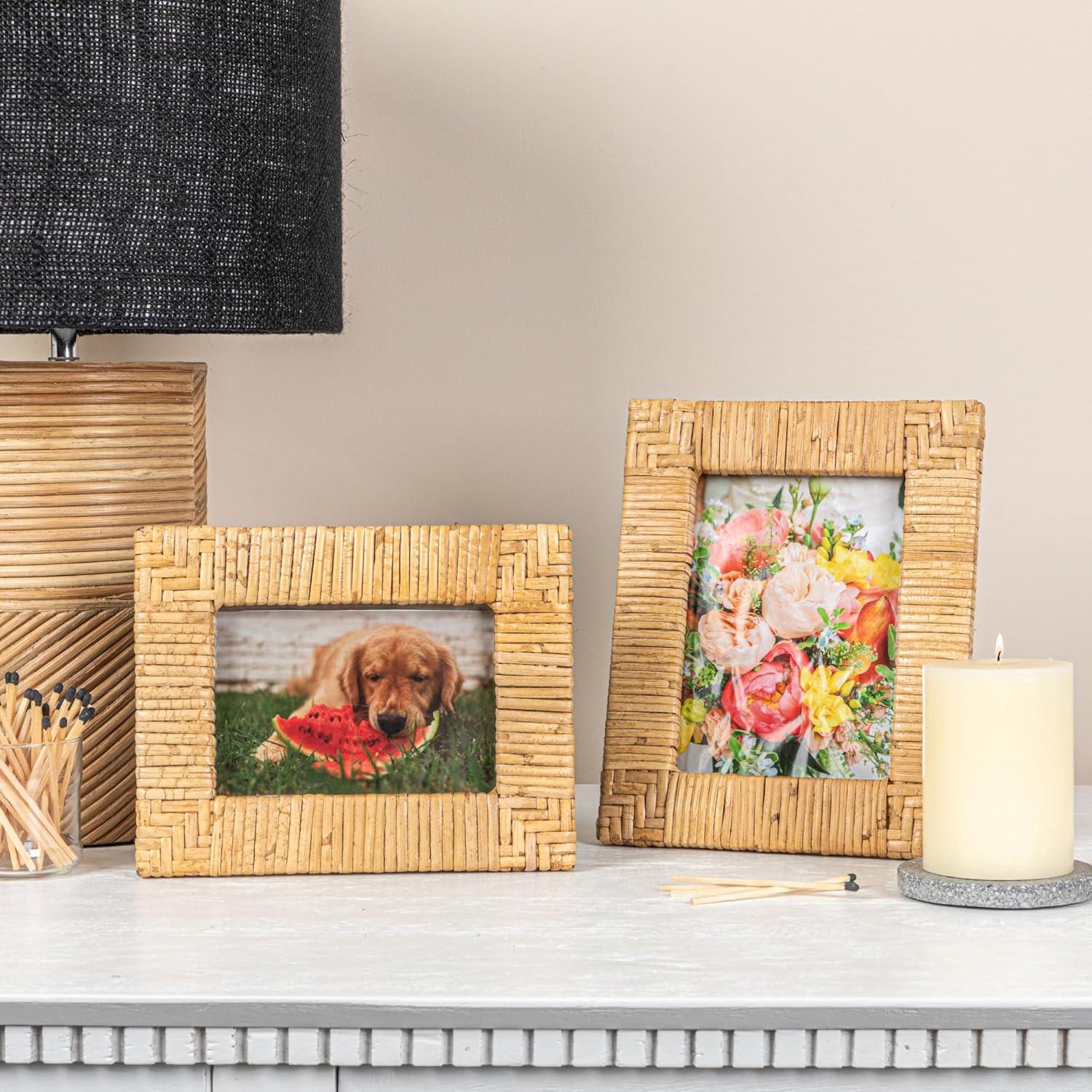 Natural Handwoven Rattan 5x7 Tabletop Photo Frame