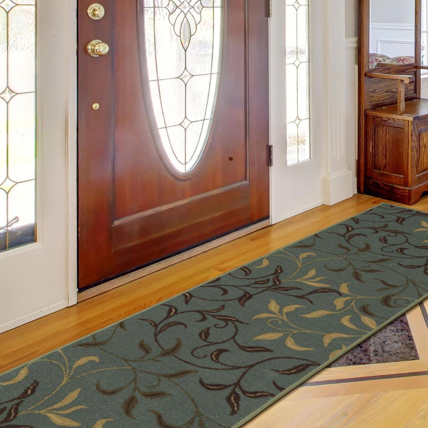 Ottohome Machine Washable Non-Slip Leaves Area Rug For Living Room, Hallway Runner, Entryway Rug