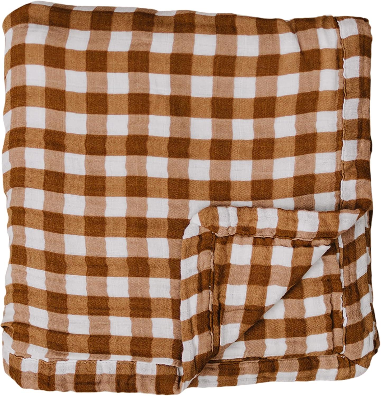 Brown and White Gingham Cotton Muslin Toddler Quilt