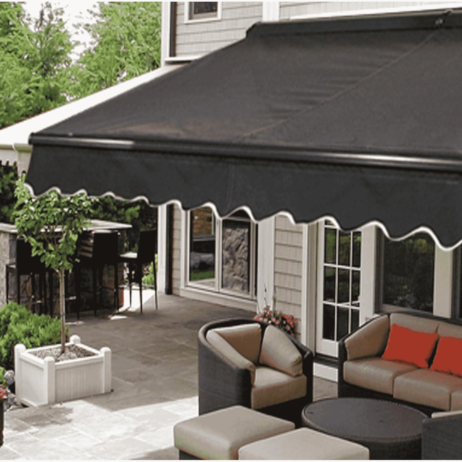 Black 12x10 Retractable Patio Awning with Manual Crank