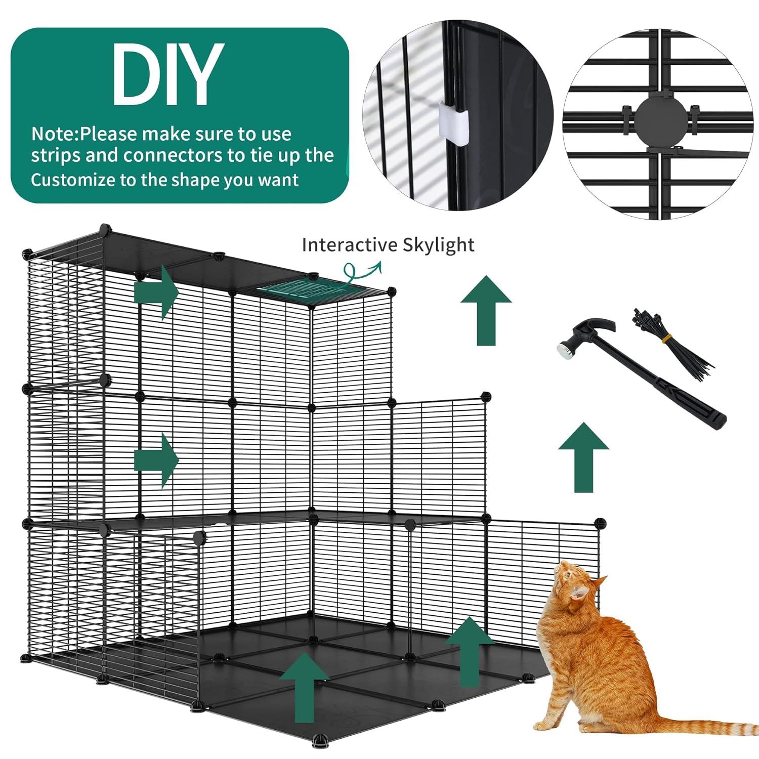 YITAHOME Cat Cage Indoor Cat Enclosures DIY Cat Playpen Metal Kennel with Extra Large Hammock for 1-2 Cats, Ferret, Chinchilla, Rabbit, Small Animals
