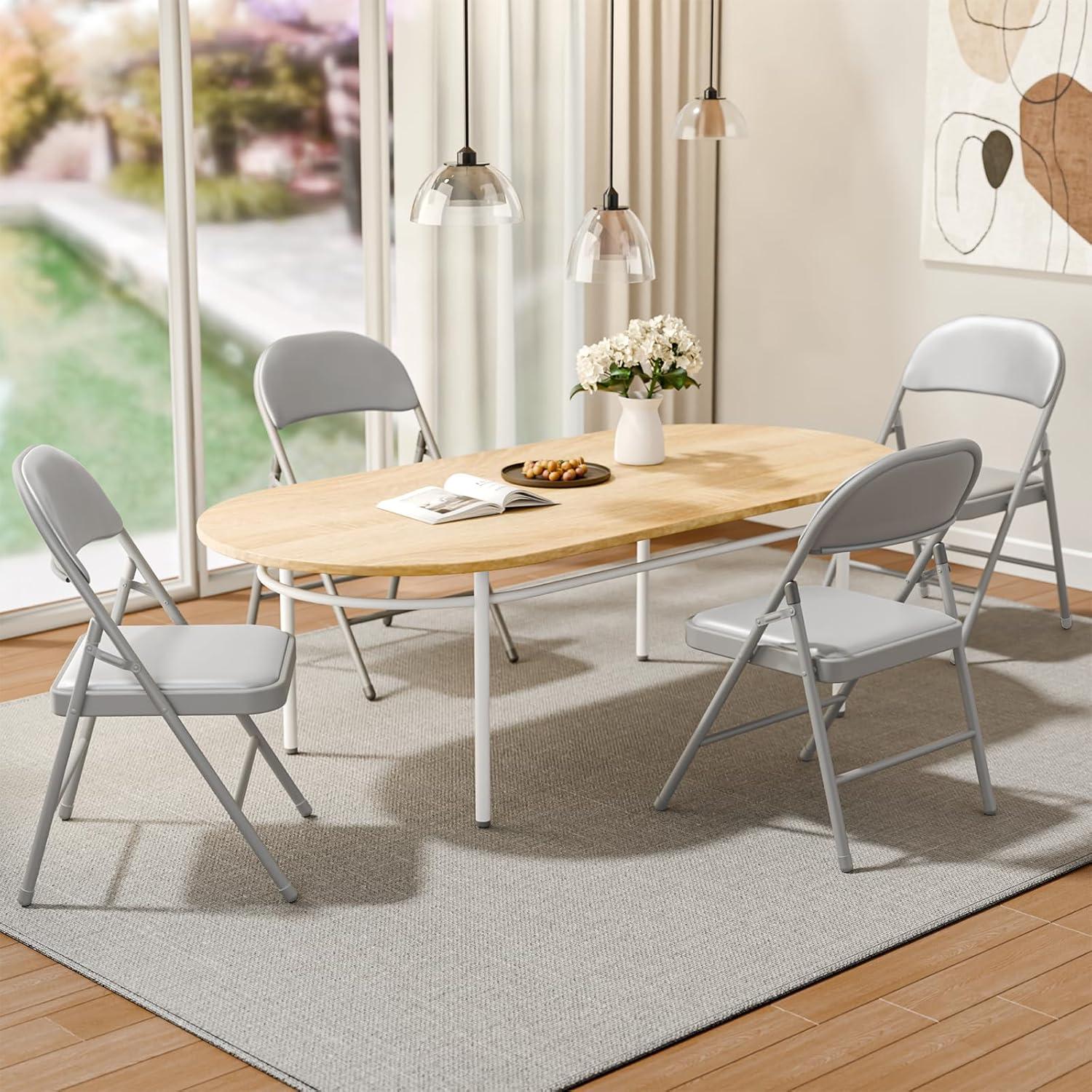 6 Pack Gray Folding Chairs with Padded Cushion and Back for Outside Portable Stackable Commercial Foldable Chairs with Steel Frame for Events Office Wedding Party, 330lbs Capacity