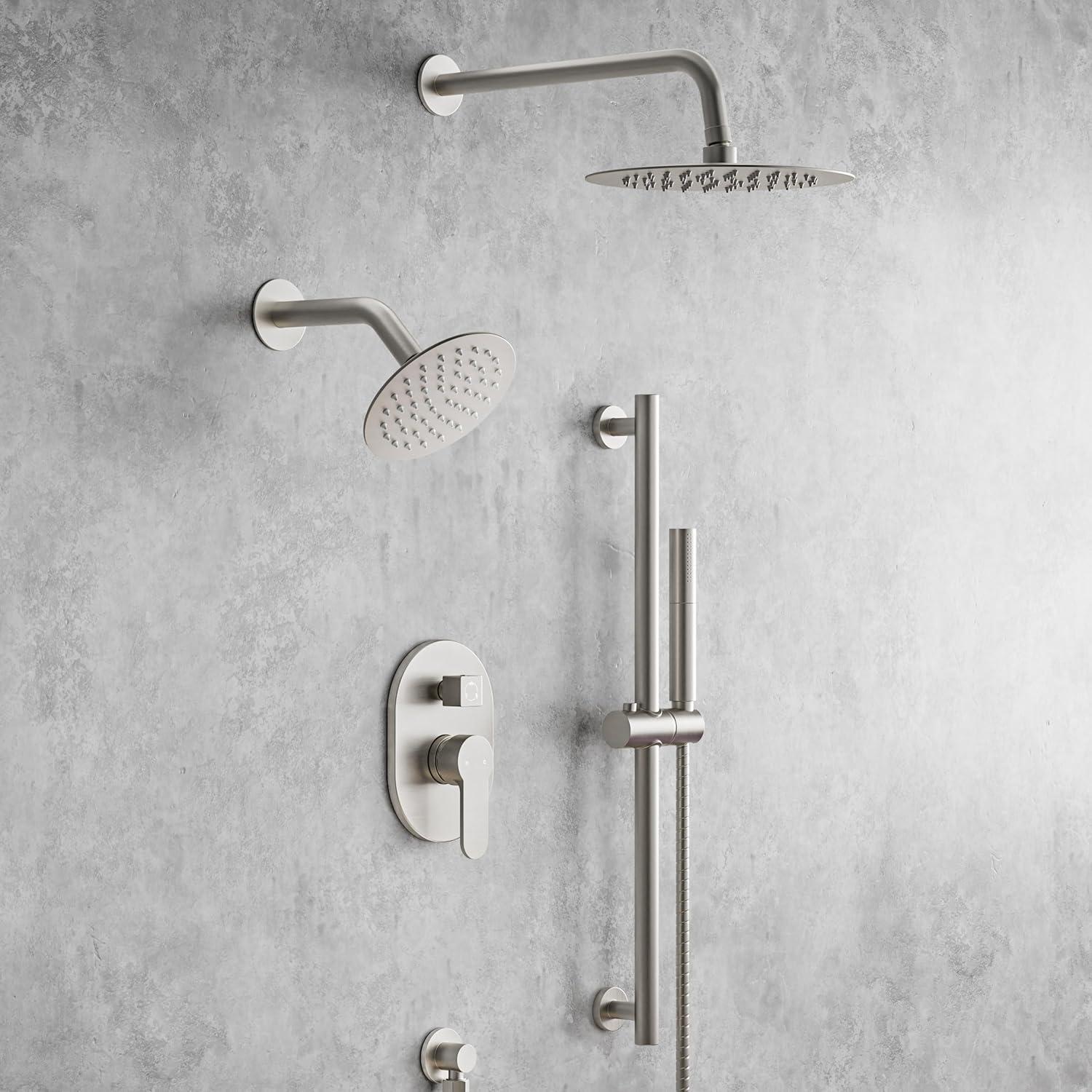 DualJetSpa 3-Function Round 10" & 6" Dual Shower Faucet System with Pressure Balancing Rough-In Valve