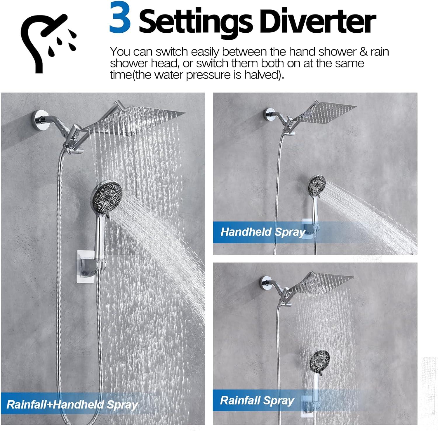 Chrome Dual Shower Head with Handheld Spray and Adjustable Arm