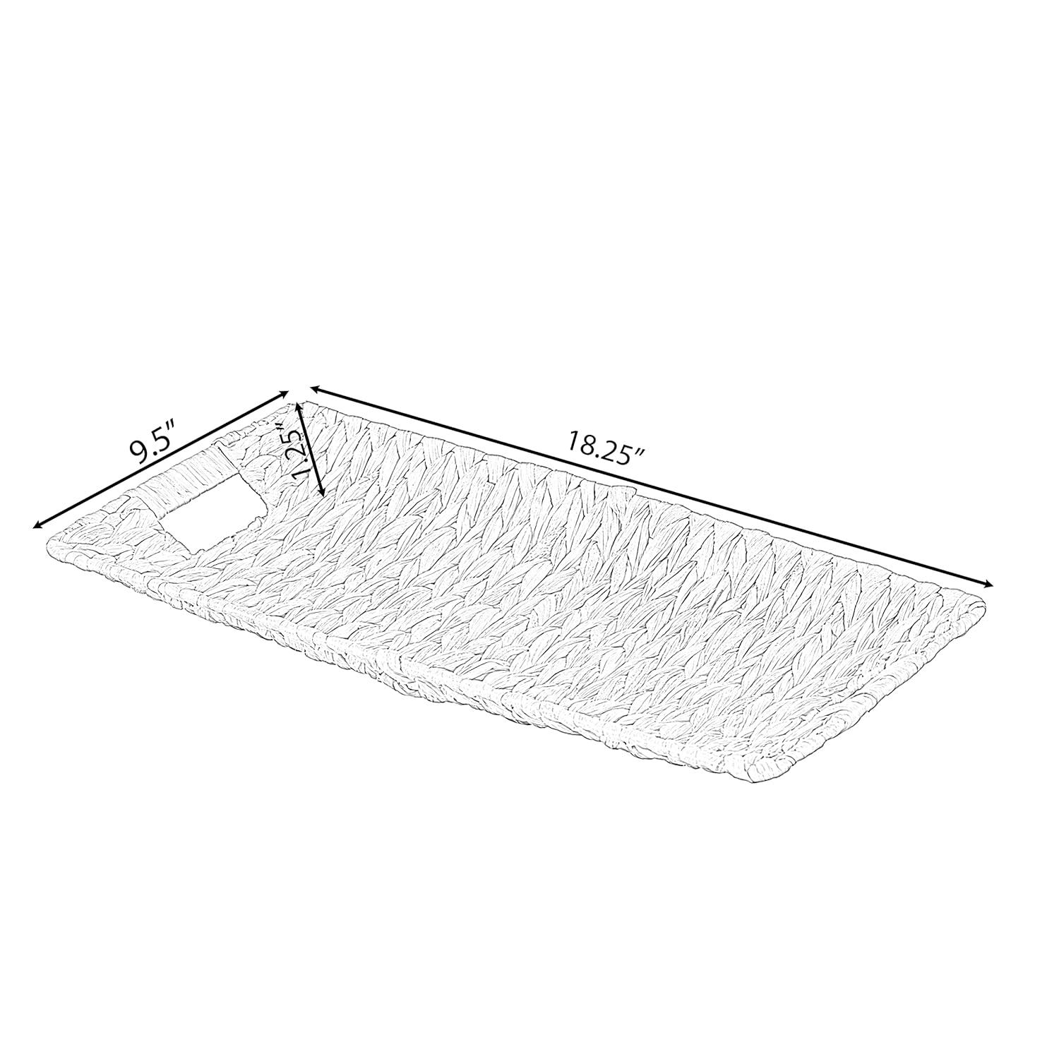 Natural Decorative Rectangular Hand-Woven Water Hyacinth Serving Tray with Built-in Handles