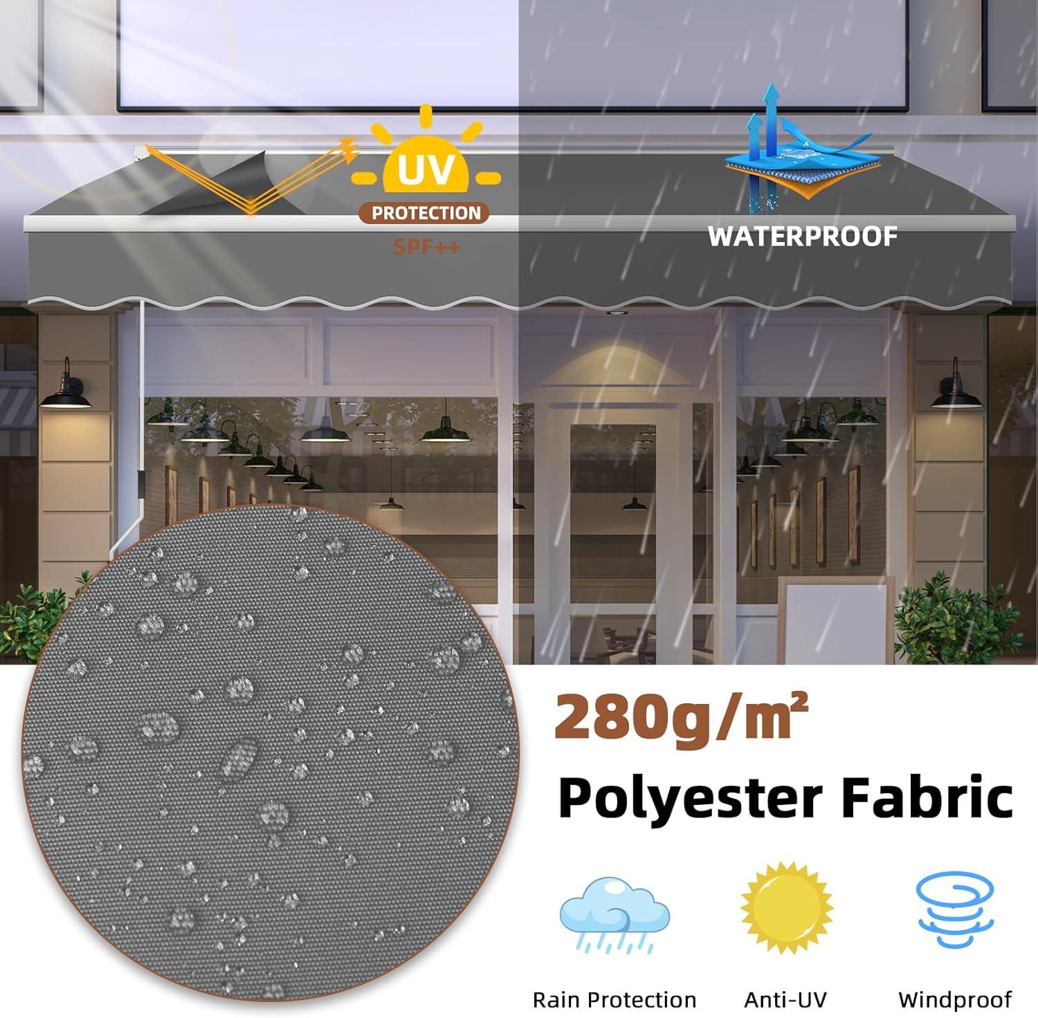 Meetwarm 9.8'X 8.2' Patio Awning Retractable Awning Cover For Sunshade Shelter, Outdoor Patio Canopy With Manual Crank Handle/Water-Resistant 280G/M² Polyester For Patio, Balcony, Yard