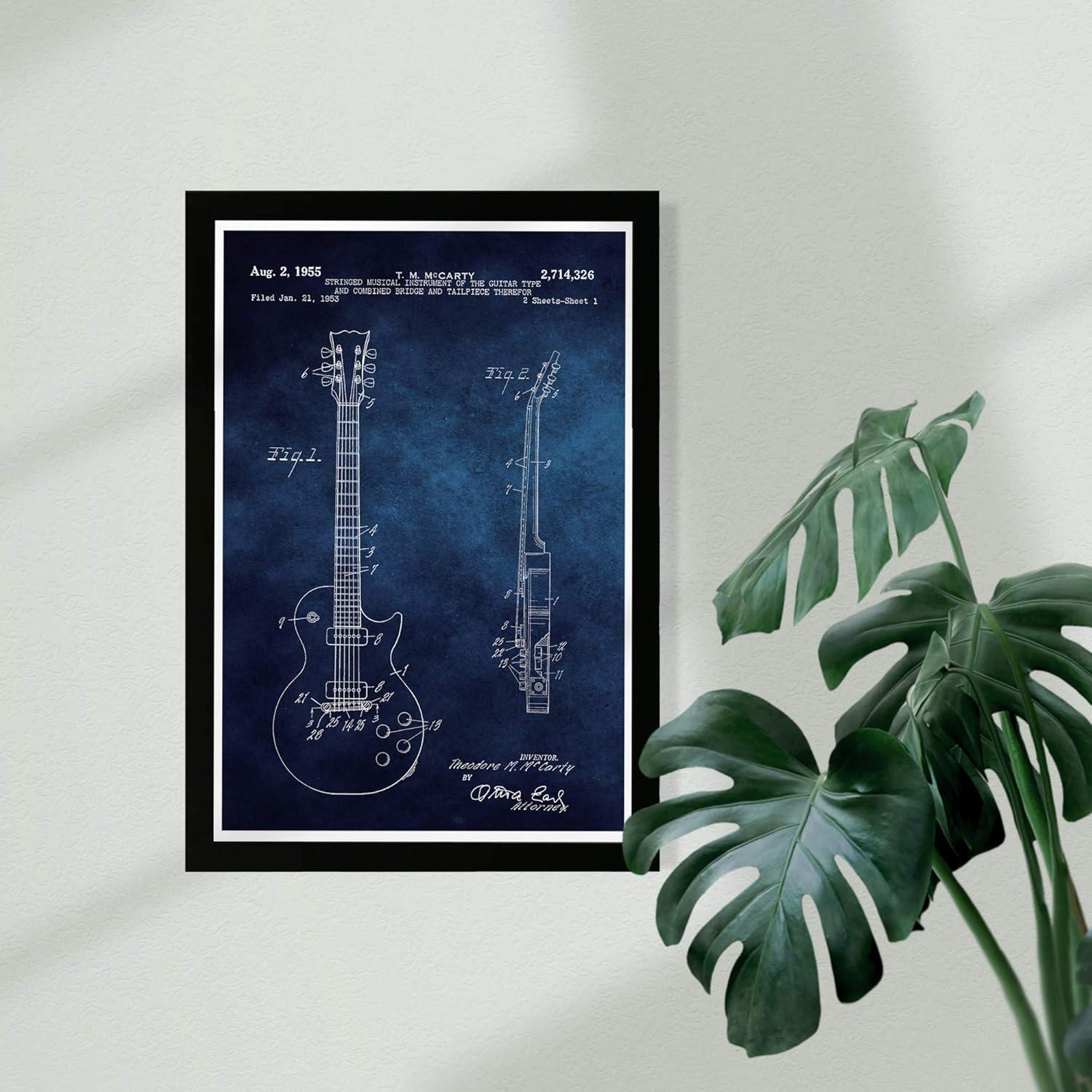 Wynwood Studio 15"x21" Gibson Les Paul Guitar 1955 Blue Chalkboard Wall Art Black Frame: Modern Canvas, Wood Composite, Vertical Layout