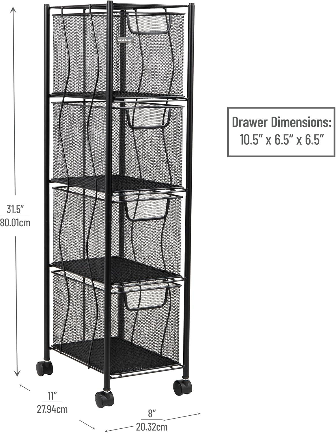 Mind Reader Mind Reader Rolling Cabinet with Drawers, Desk Organizer, Storage, 8"L x 11"W x 31.5"H, Black