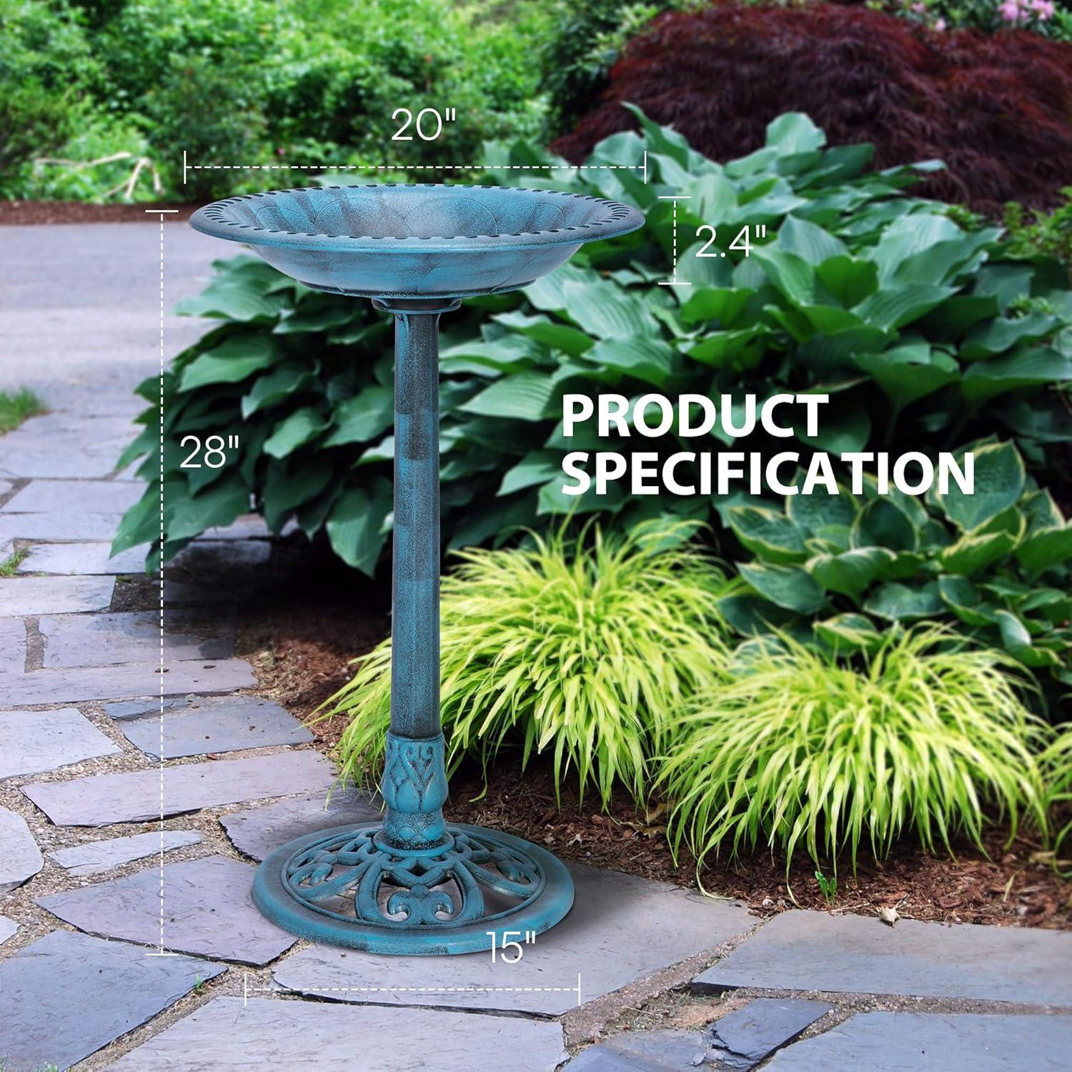 SPECSTAR Bird Bath, 28 inch Height Polyresin Lightweight Antique Outdoor Garden Birdbath Blue