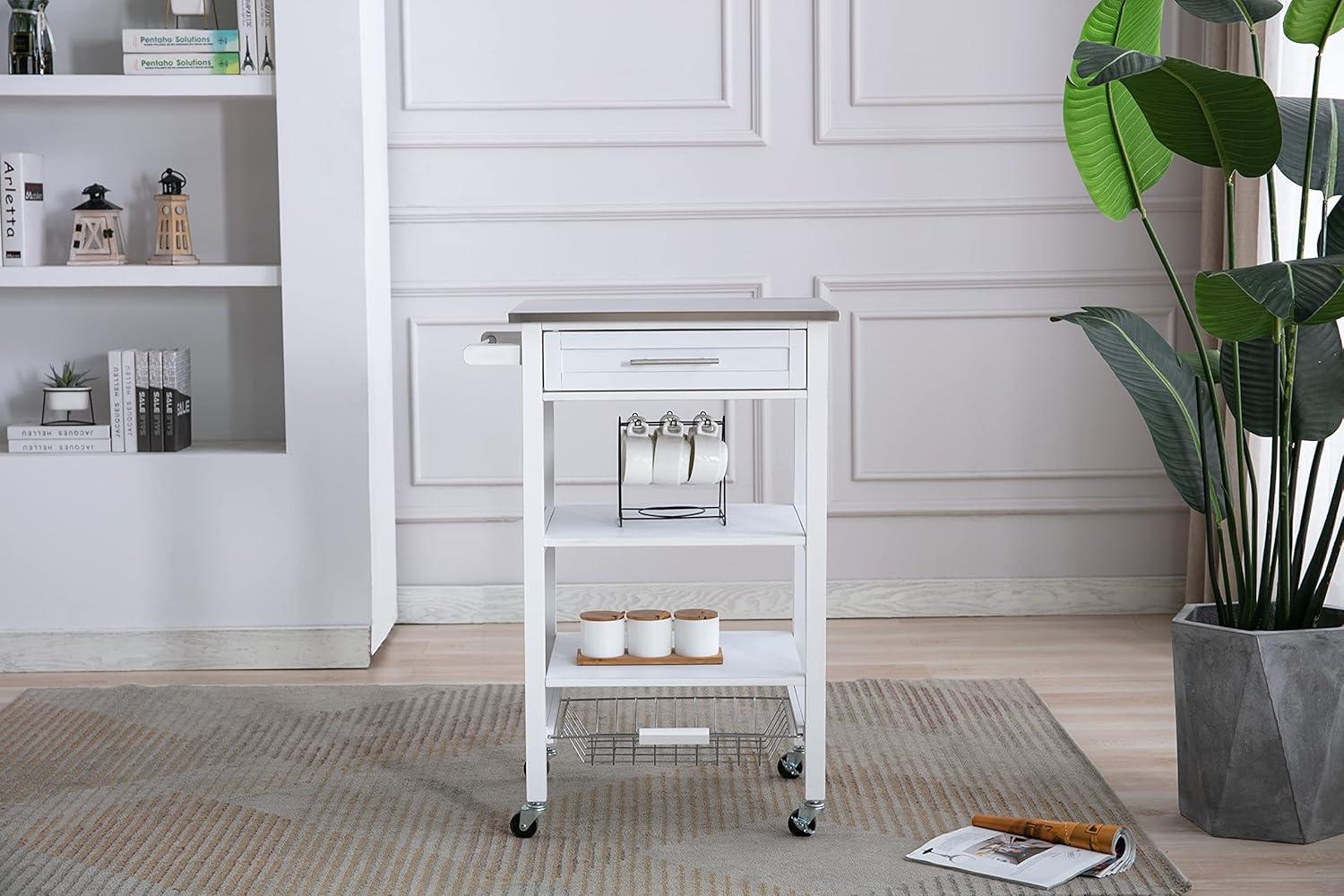 Hennington Kitchen Cart with Stainless Steel Top White - Boraam