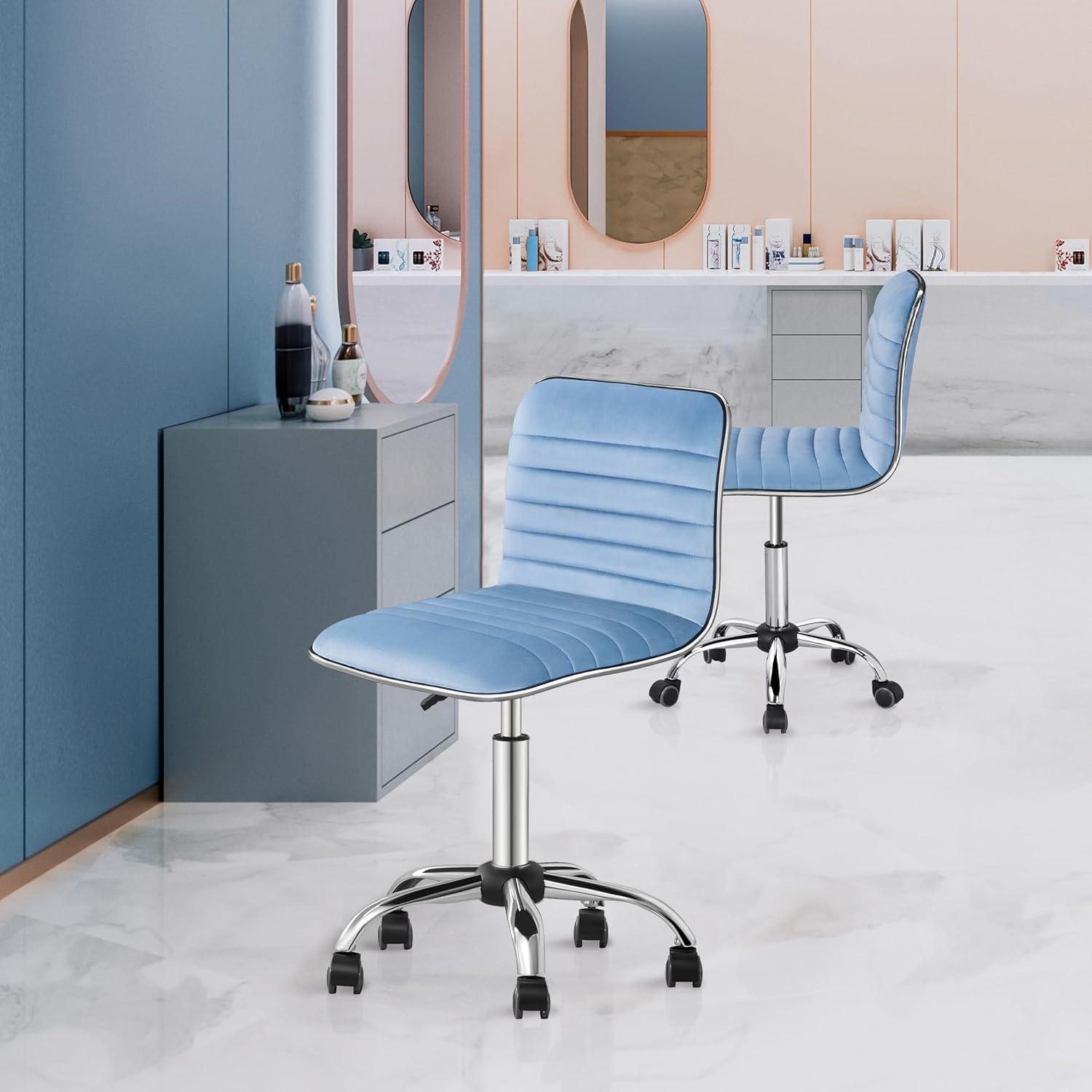 Yaheetech Velvet Low Back Armless Desk Chair Office Chair with Wheels, Blue