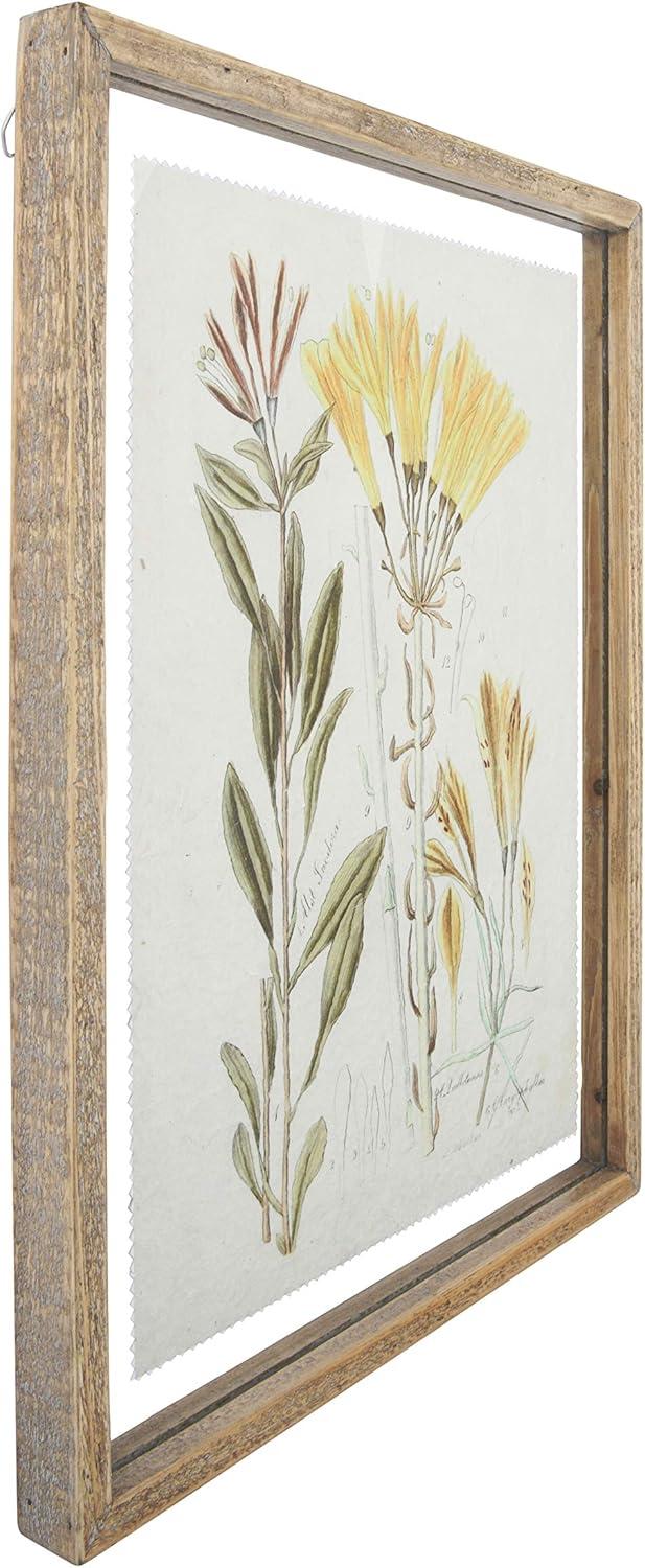 Vintage Floral Blue and Yellow Wood Framed Wall Art Set