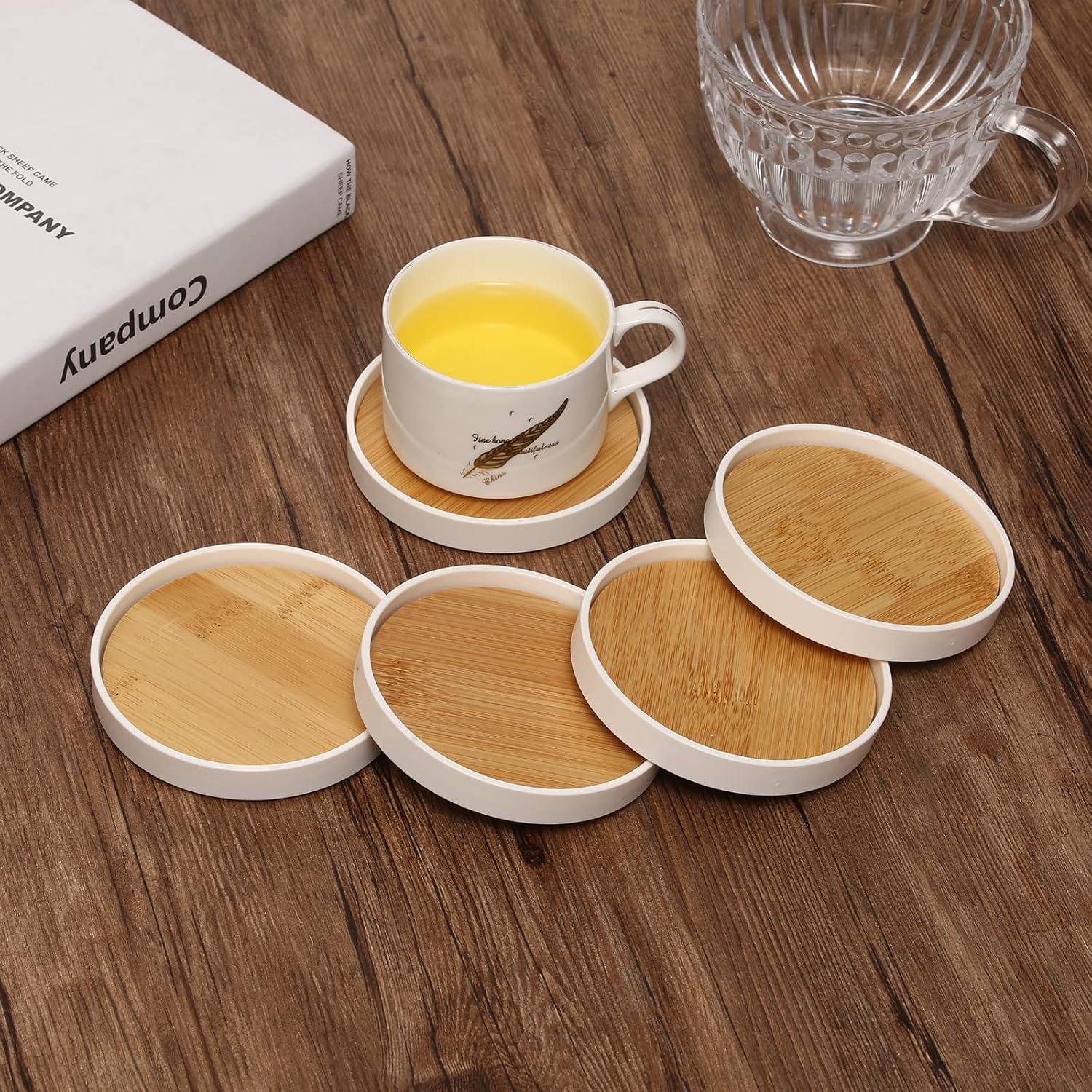 Premium Wood Coasters for Drinks - Set of 5 Cup Mats with Holder - Protect Your Coffee Table -