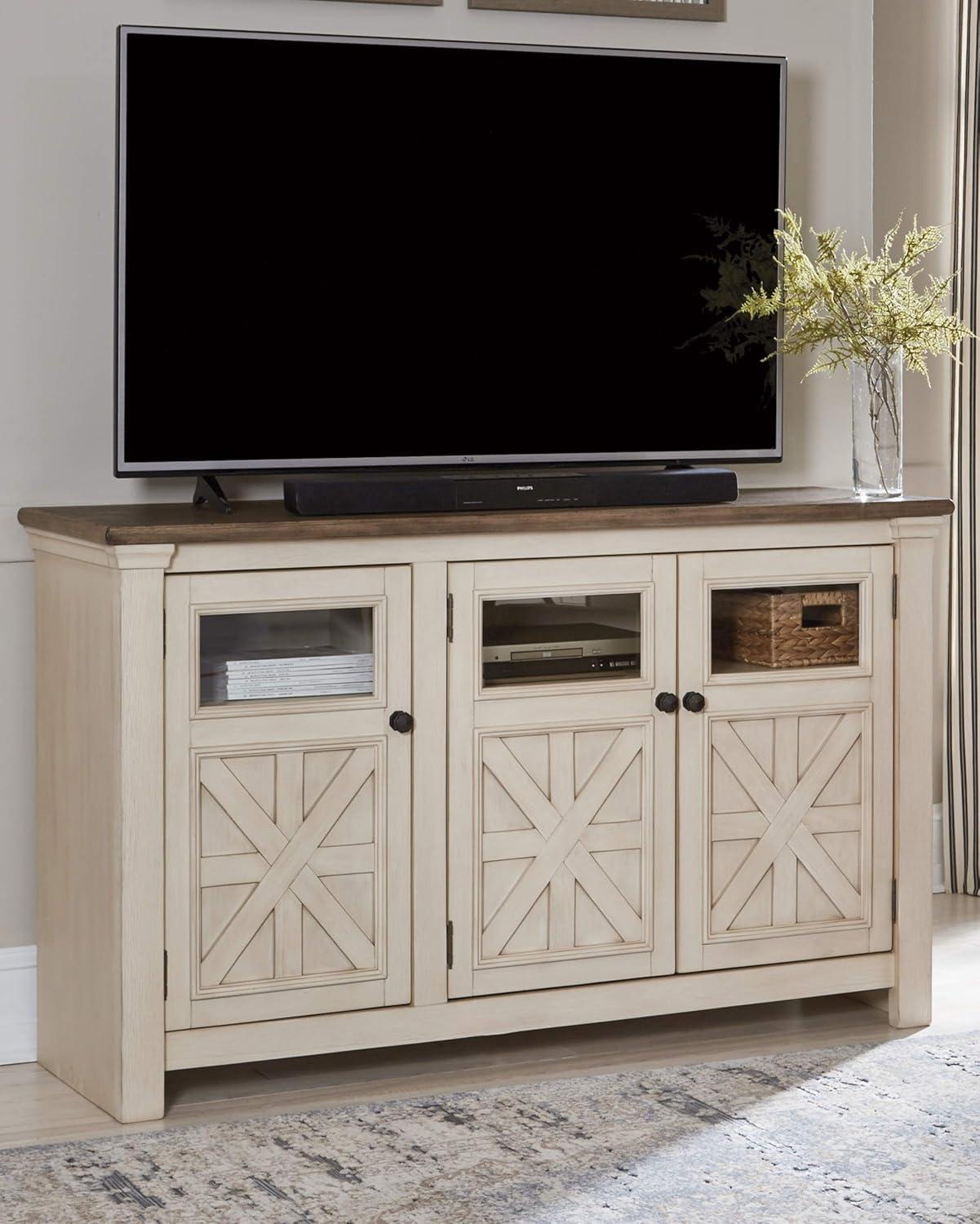 Ashley Furniture Bolanburg 60"" TV Stand in Antique White and Weathered Gray