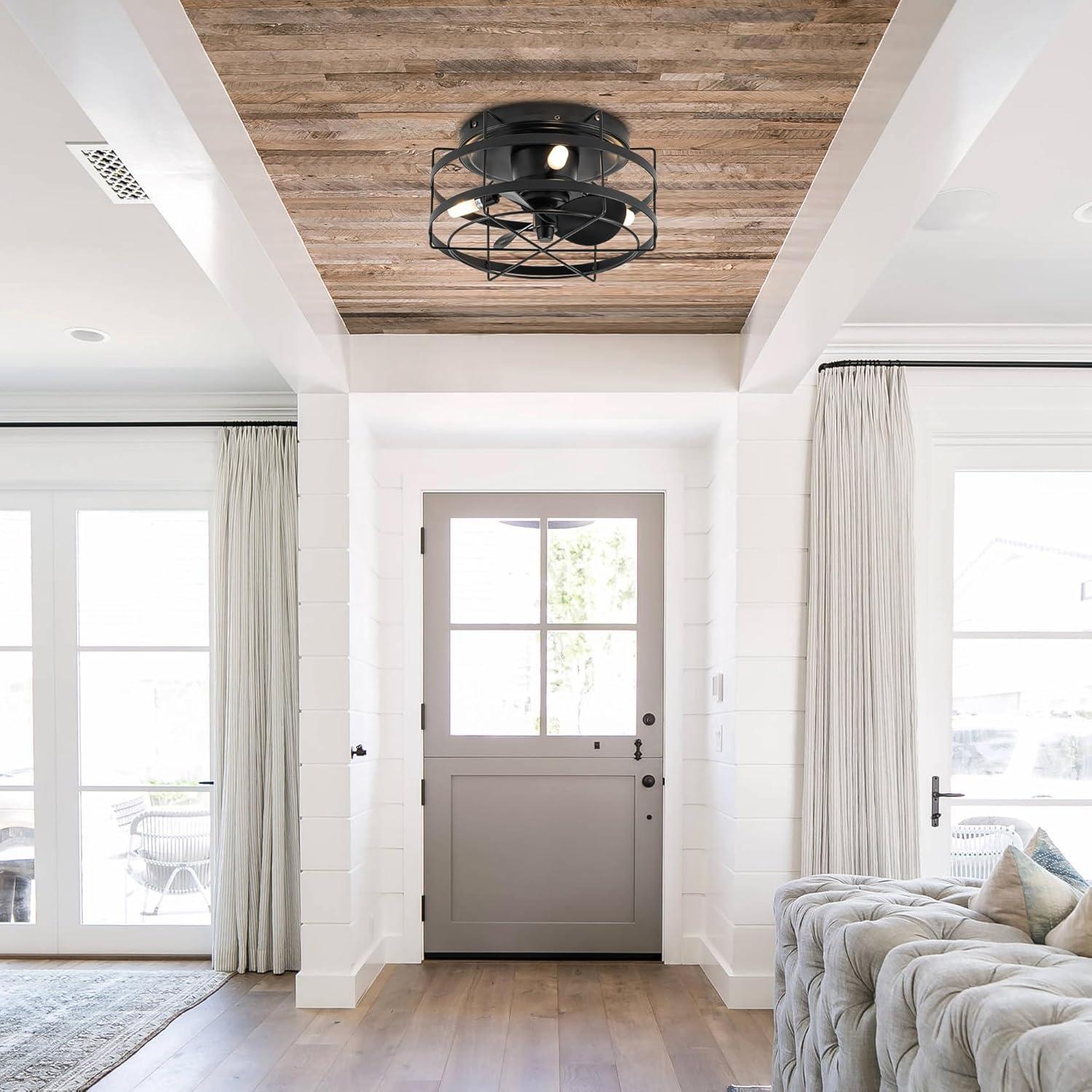 Parrot Uncle 12.2" Modern Black Bladeless Fan Flush Mount Ceiling Fan
