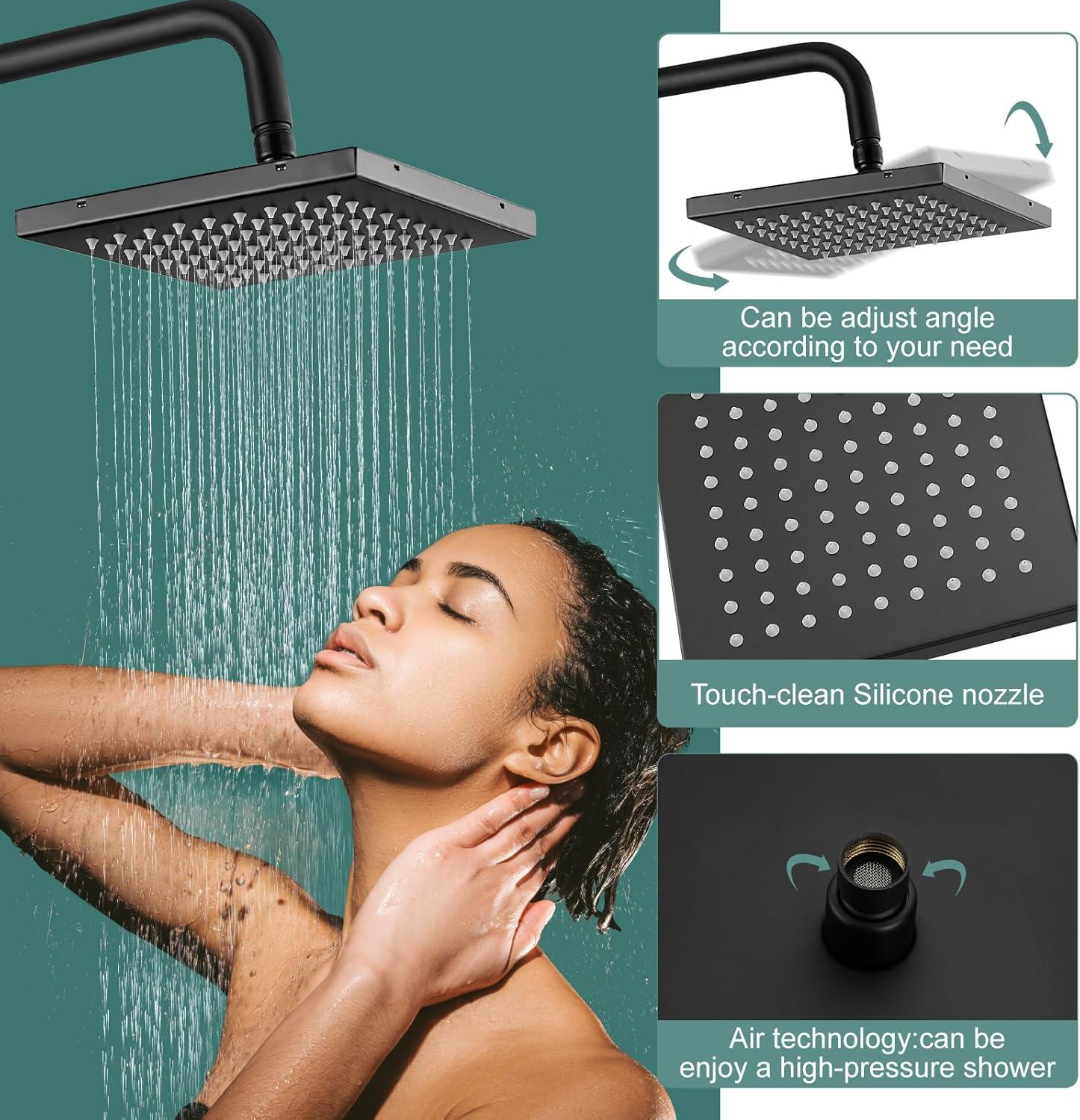 Matte Black Adjustable Brass Rain Shower System with Handheld