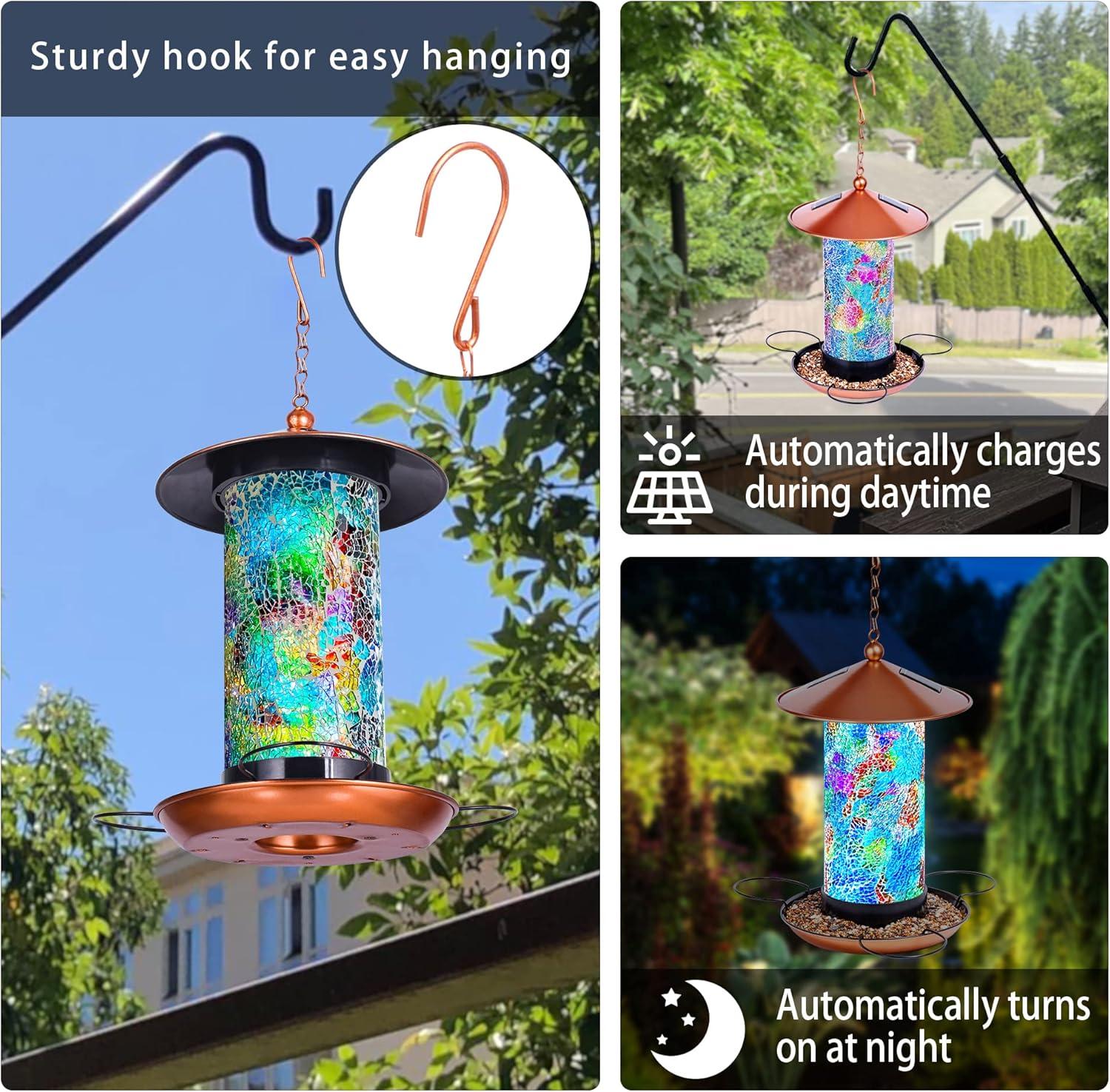 XDW-GIFTS 2023 Newest Solar Wild Bird Feeder Hanging for Garden Yard Outside Decoration, Waterproof Lantern Design Feeder for Birds, Solar Bird Feeder as Gift Ideas for Bird Lovers