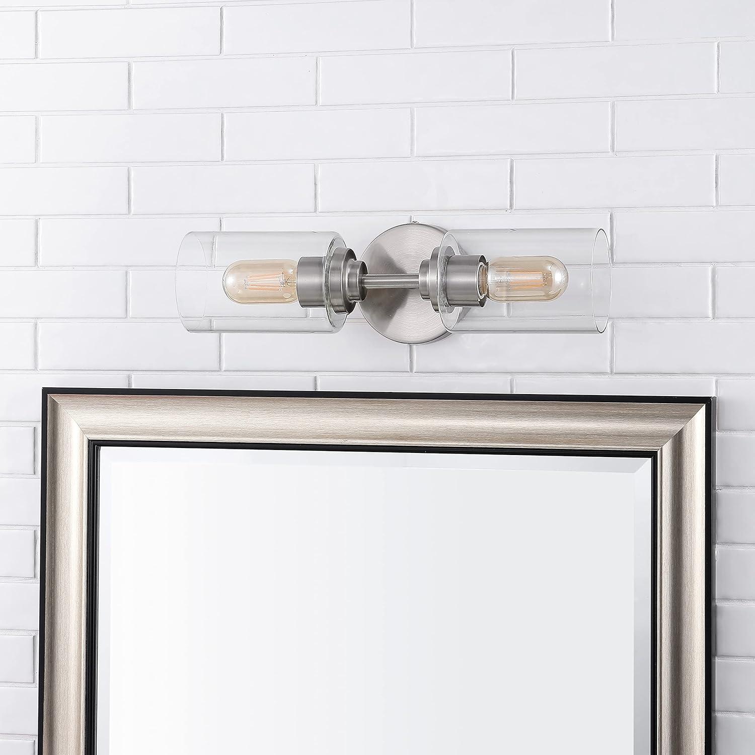 Nickel Cylinder 2-Light Industrial Vanity Sconce