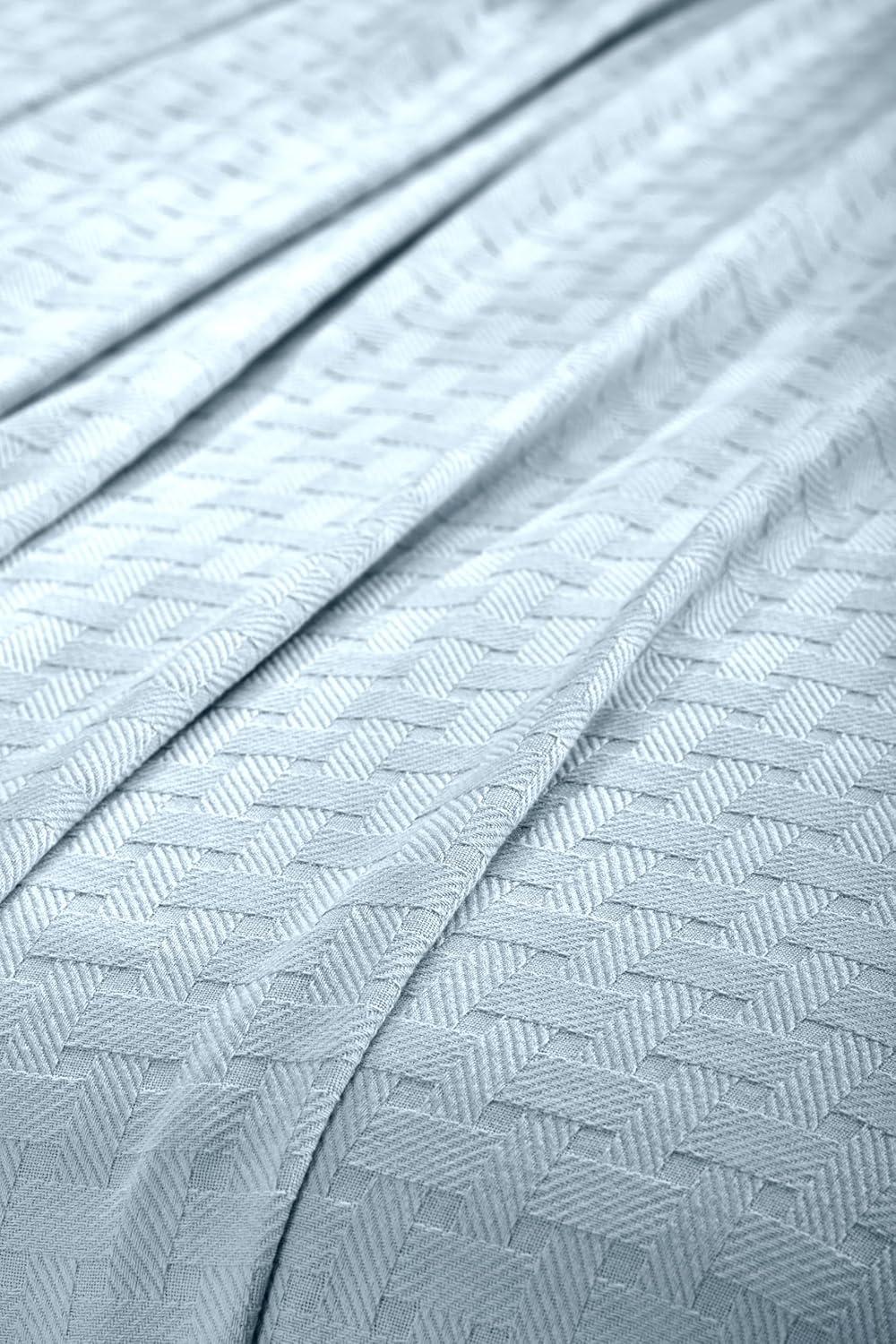 Superior Basketweave Cotton Blanket, Full/Queen, Light Blue