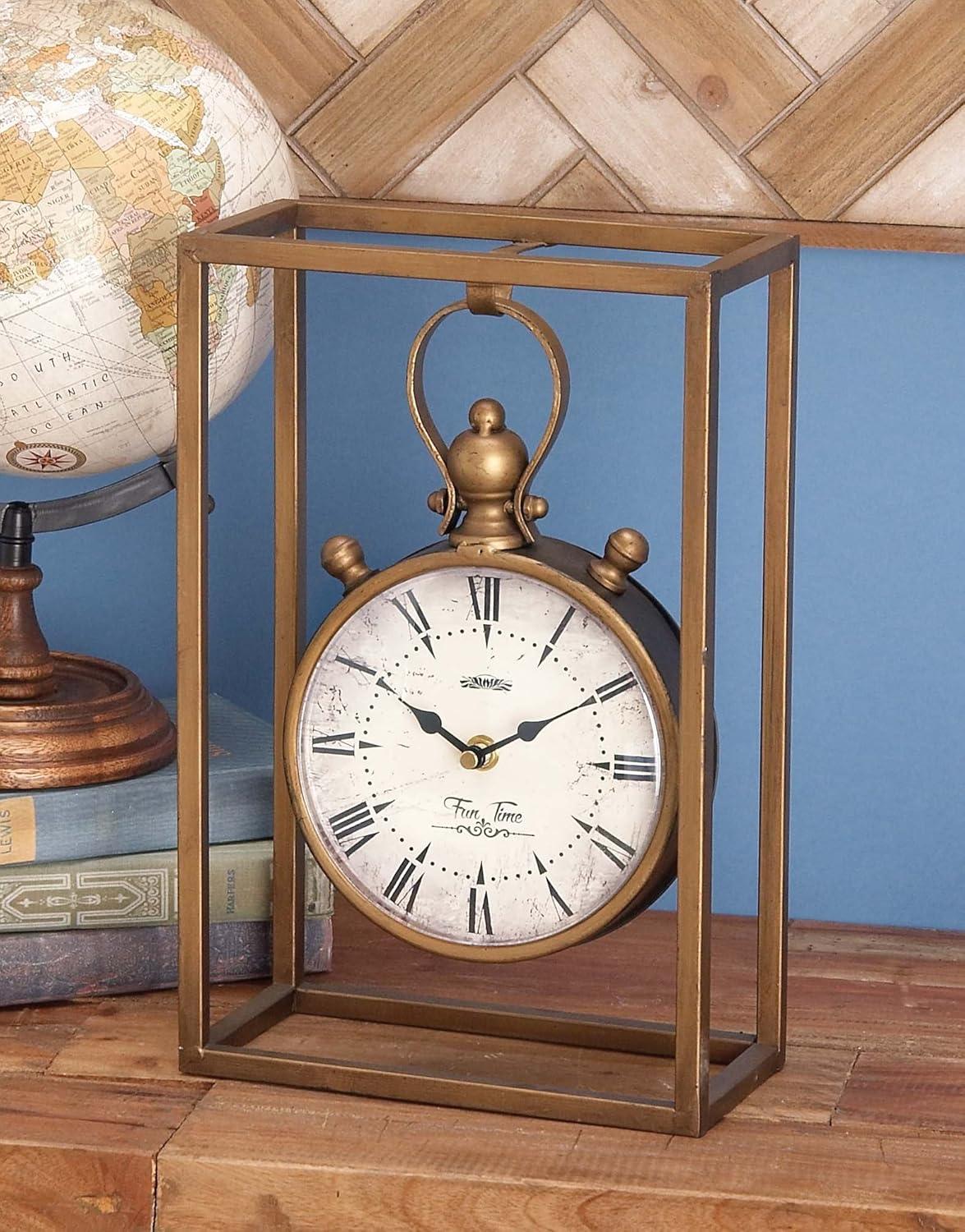 Alcott Hill® Canete Traditional Roman Numeral Metal Quartz Movement / Crystal Tabletop Clock in Brass