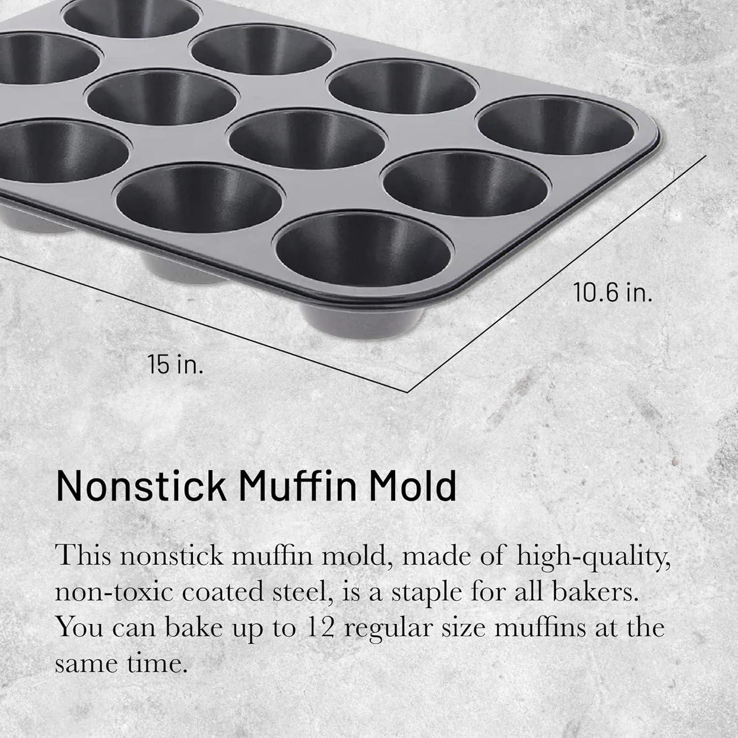 Gray Nonstick 12-Cup Round Muffin Mold