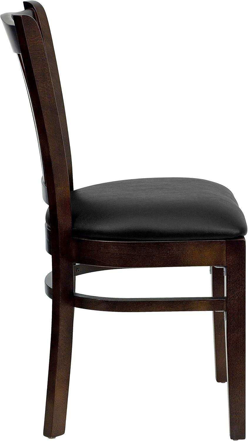 Flash Furniture HERCULES Series Vertical Slat Back Walnut Wood Restaurant Chair - Black Vinyl Seat