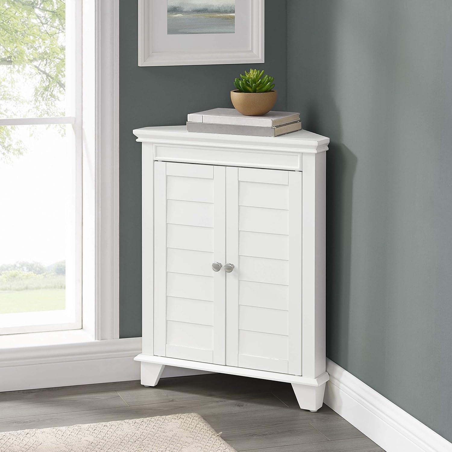 White Wooden Corner Bathroom Cabinet with Adjustable Shelves