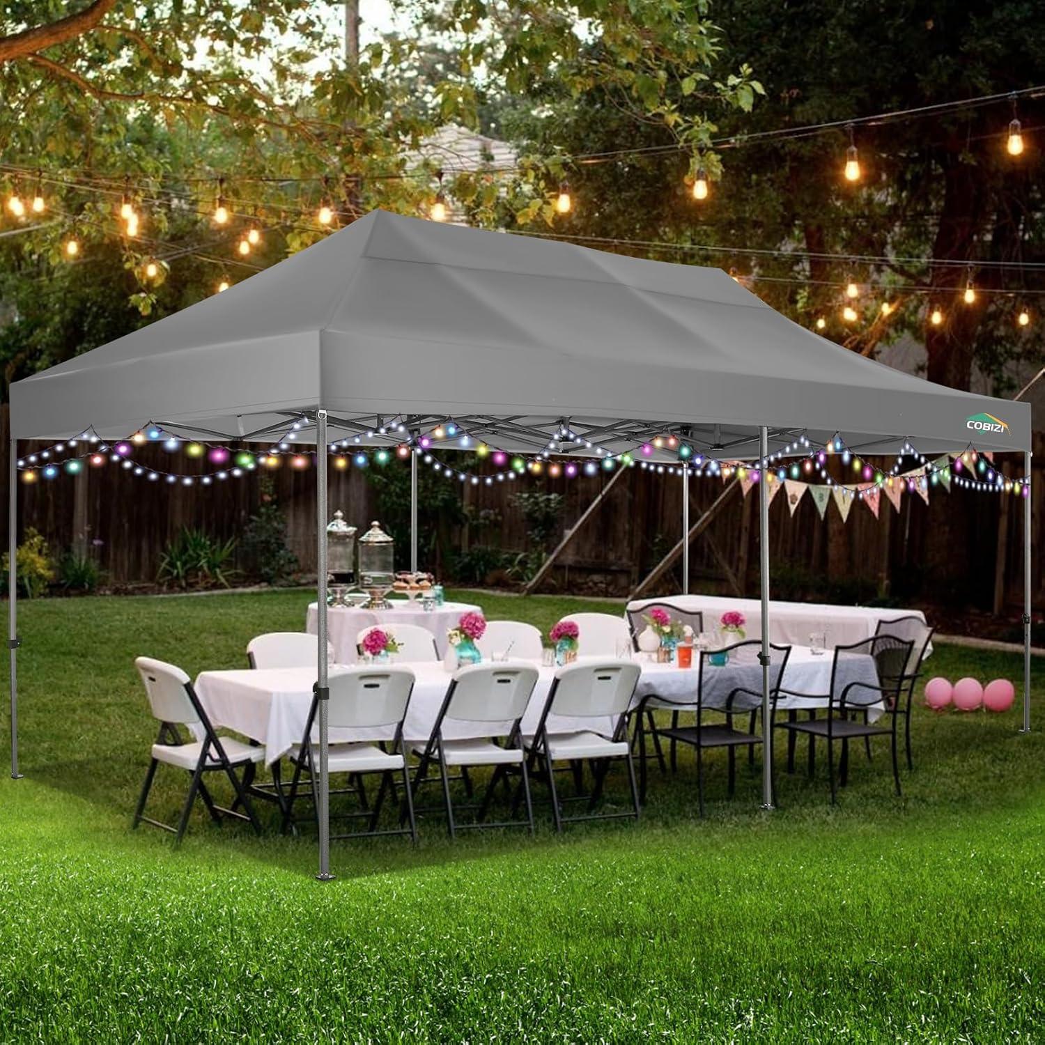 COBIZI 10x20 Heavy Duty Pop up Canopy Tent with 6 sidewalls Easy Up Commercial Outdoor Wedding Party Tents for Parties All Season Wind & Waterproof Gazebo Roller Bag,White(Frame Thickened)